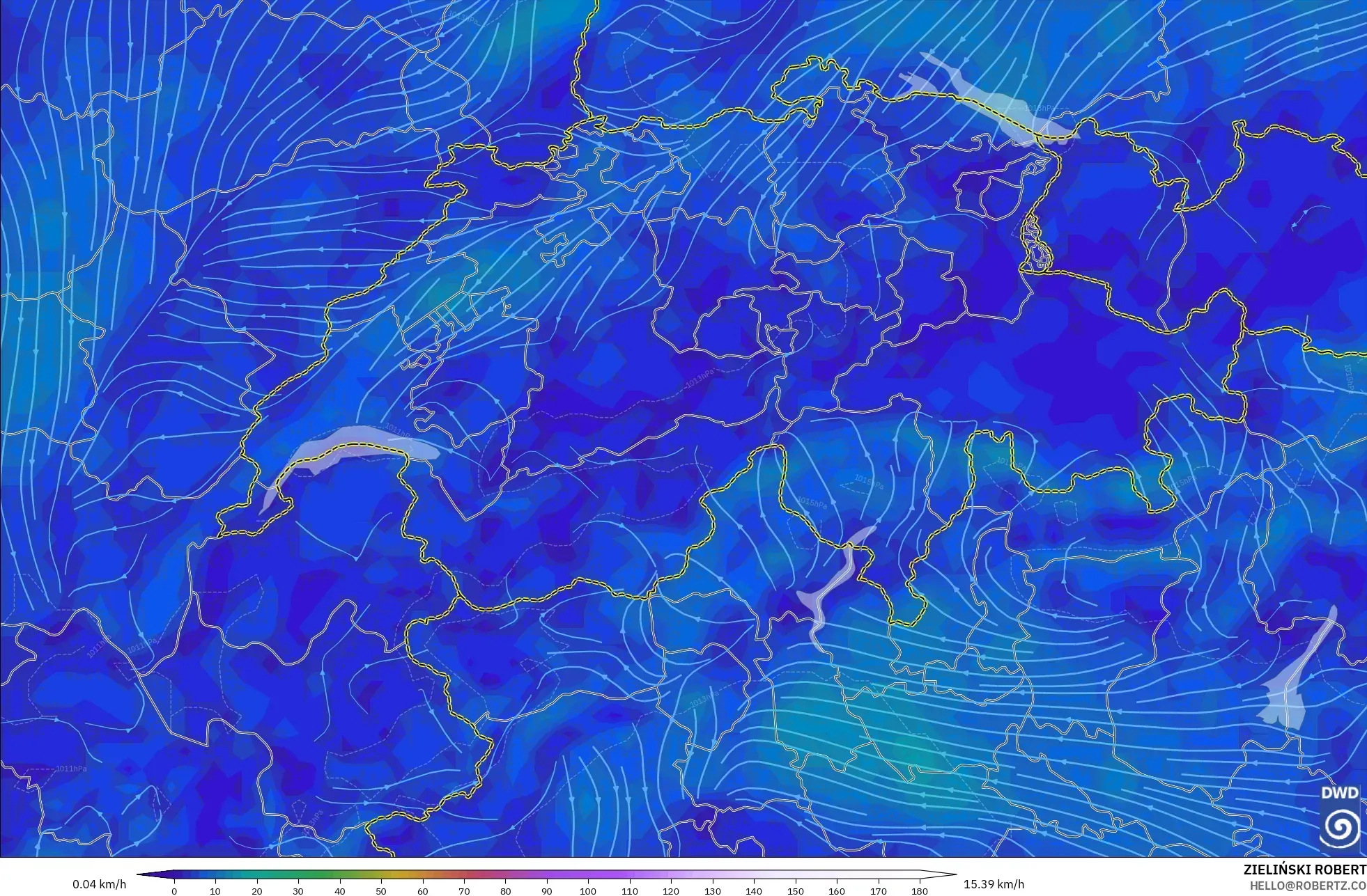 ICON modelo - Suiza, Viento a 10 m