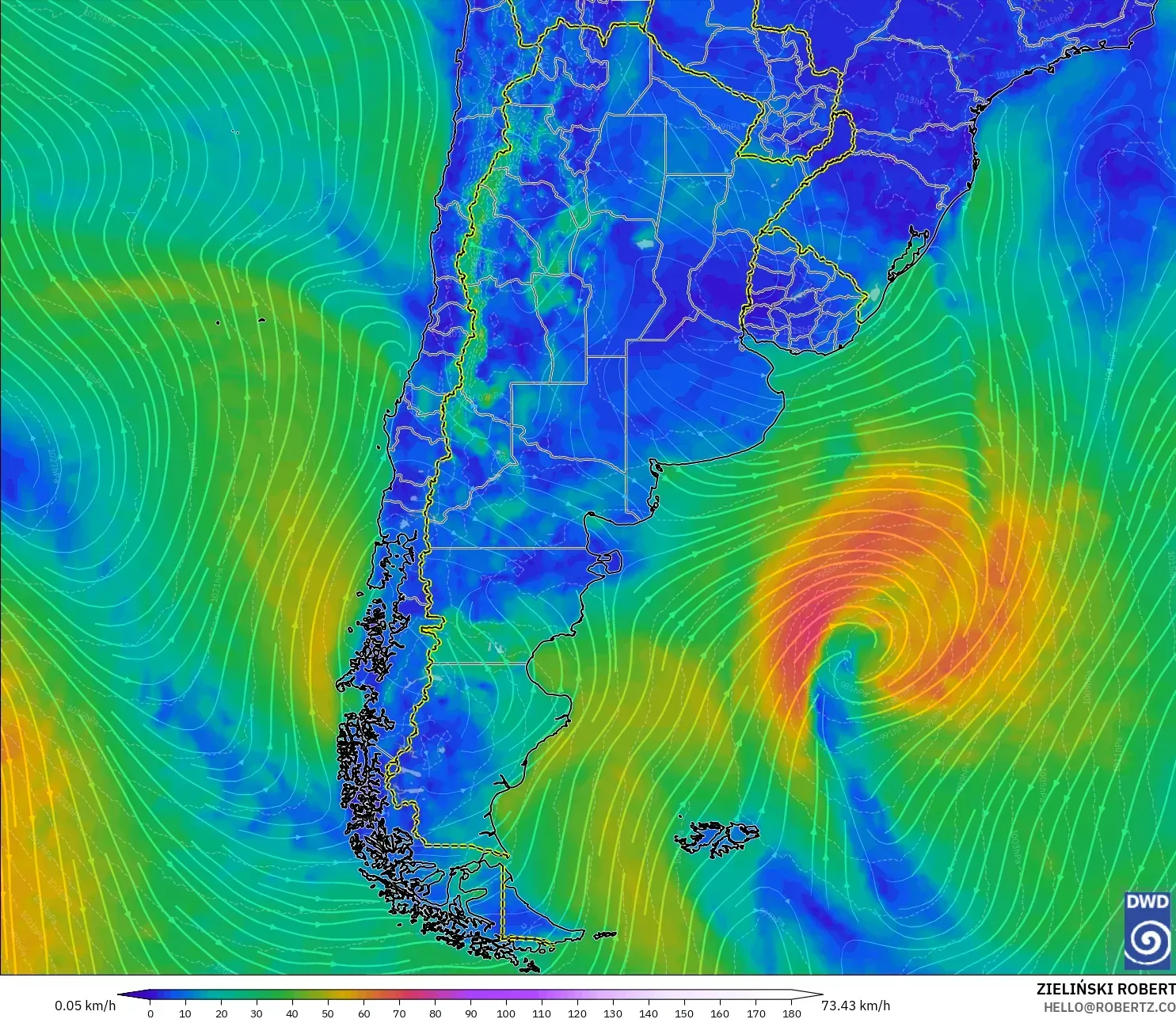 ICON modelo - Argentina, Viento a 10 m