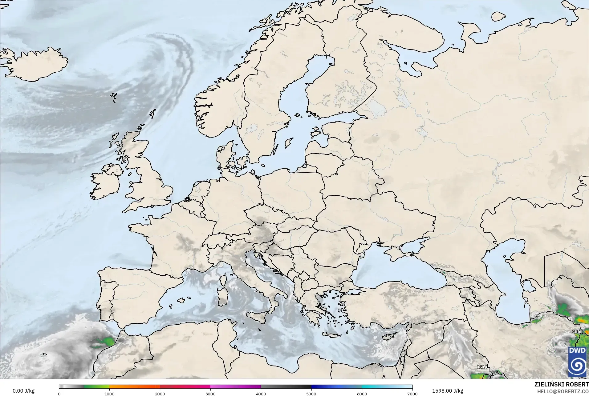 ICON modelo - Europa, CAPE