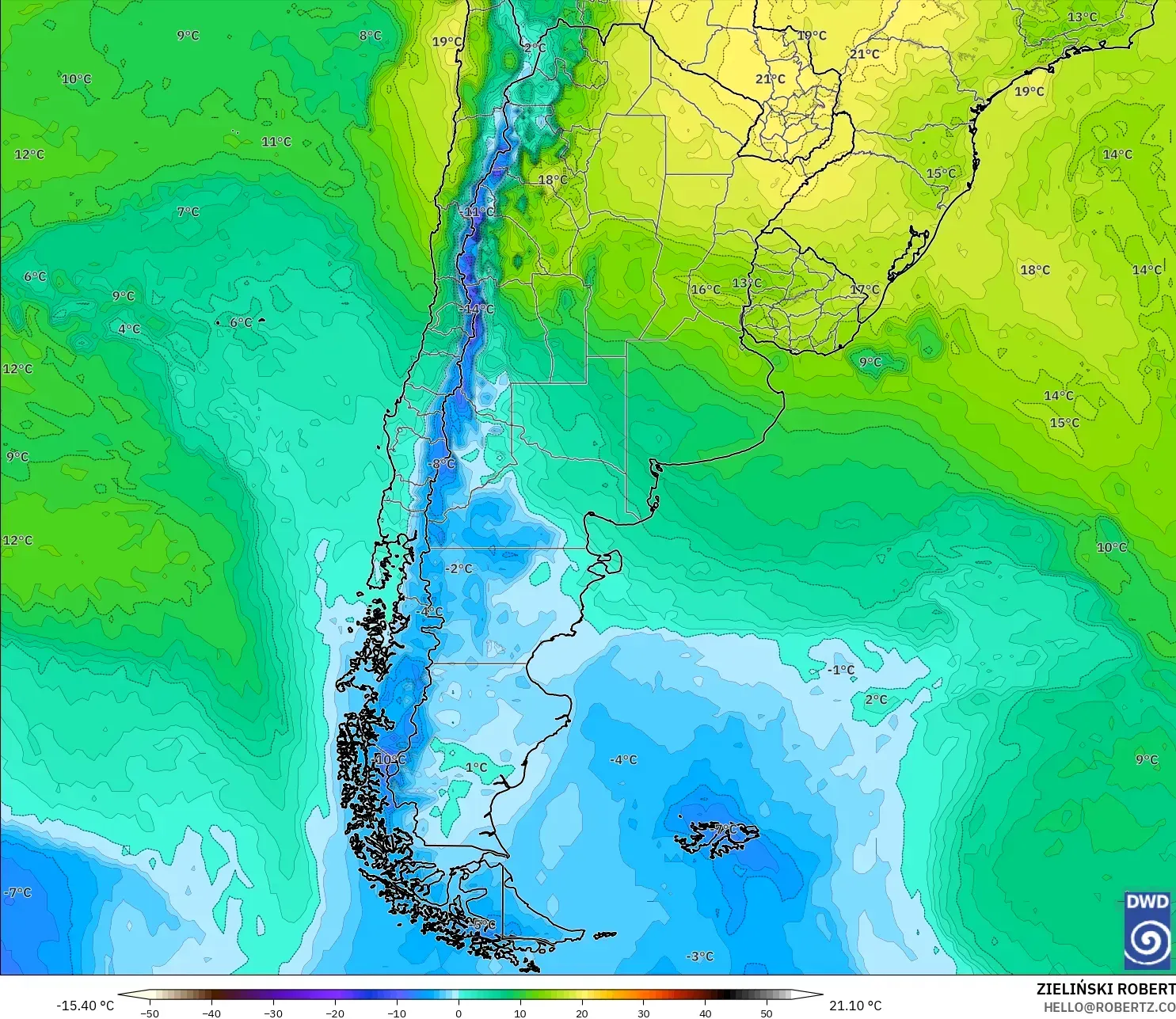 ICON modelo - Argentina, Temperatura a 850 hPa