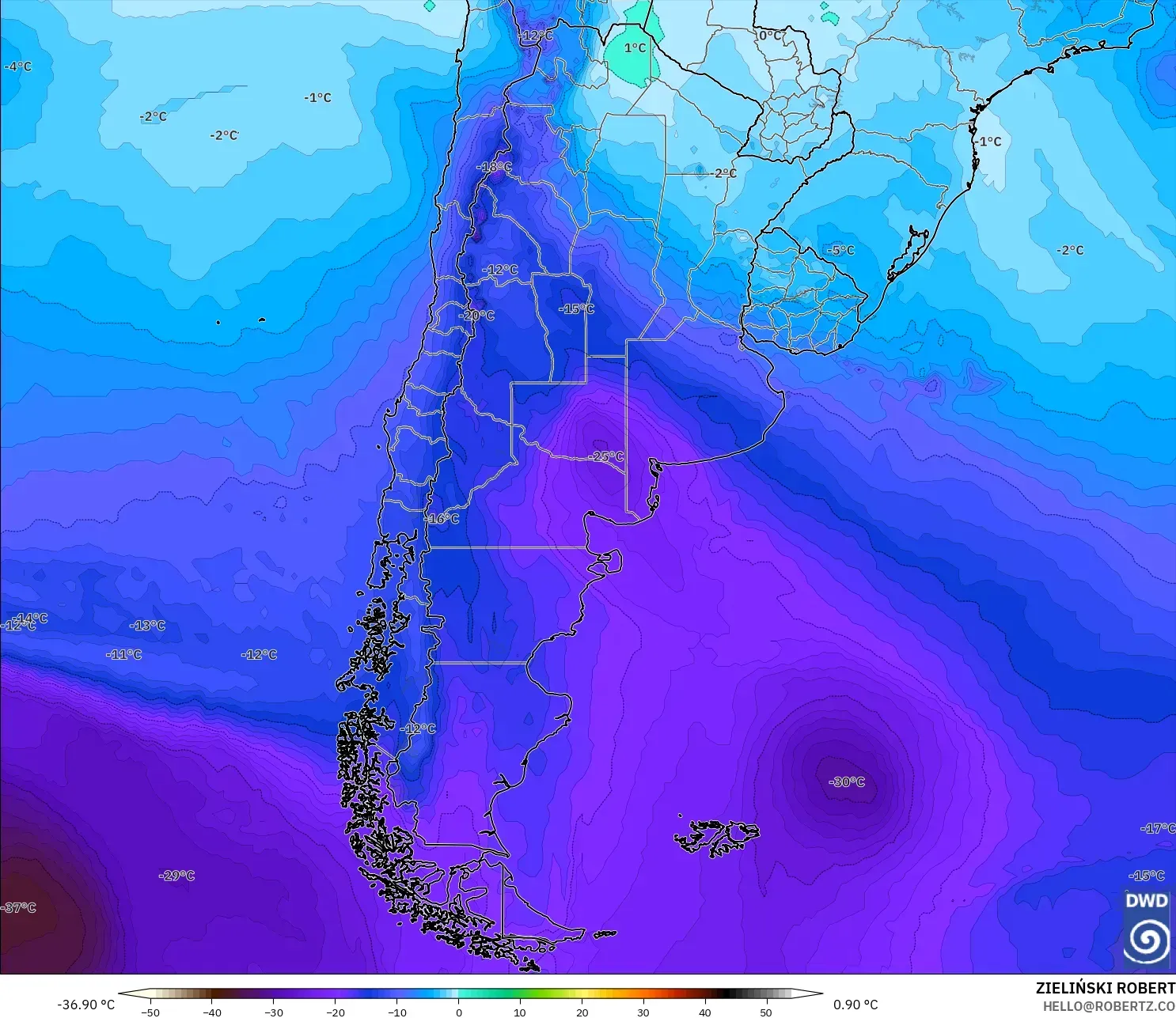 ICON modelo - Argentina, Temperatura a 500 hPa