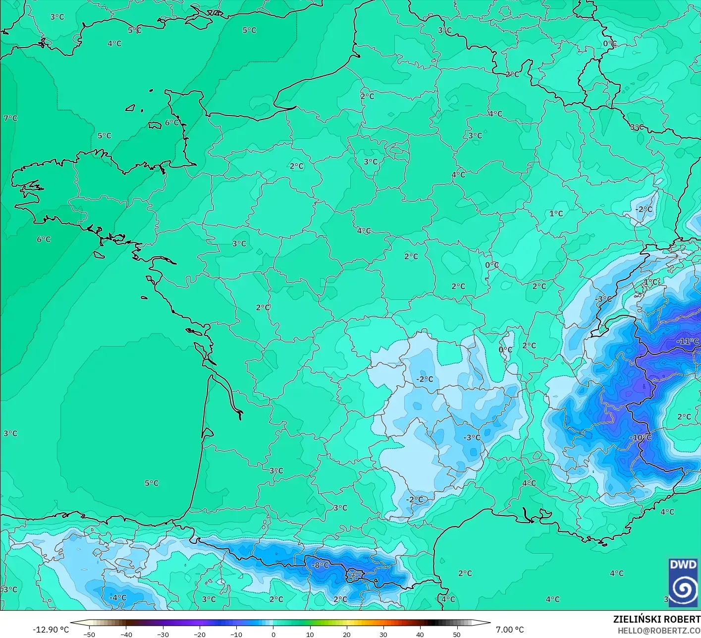 ICON modelo - Francia, Temperatura a 850 hPa