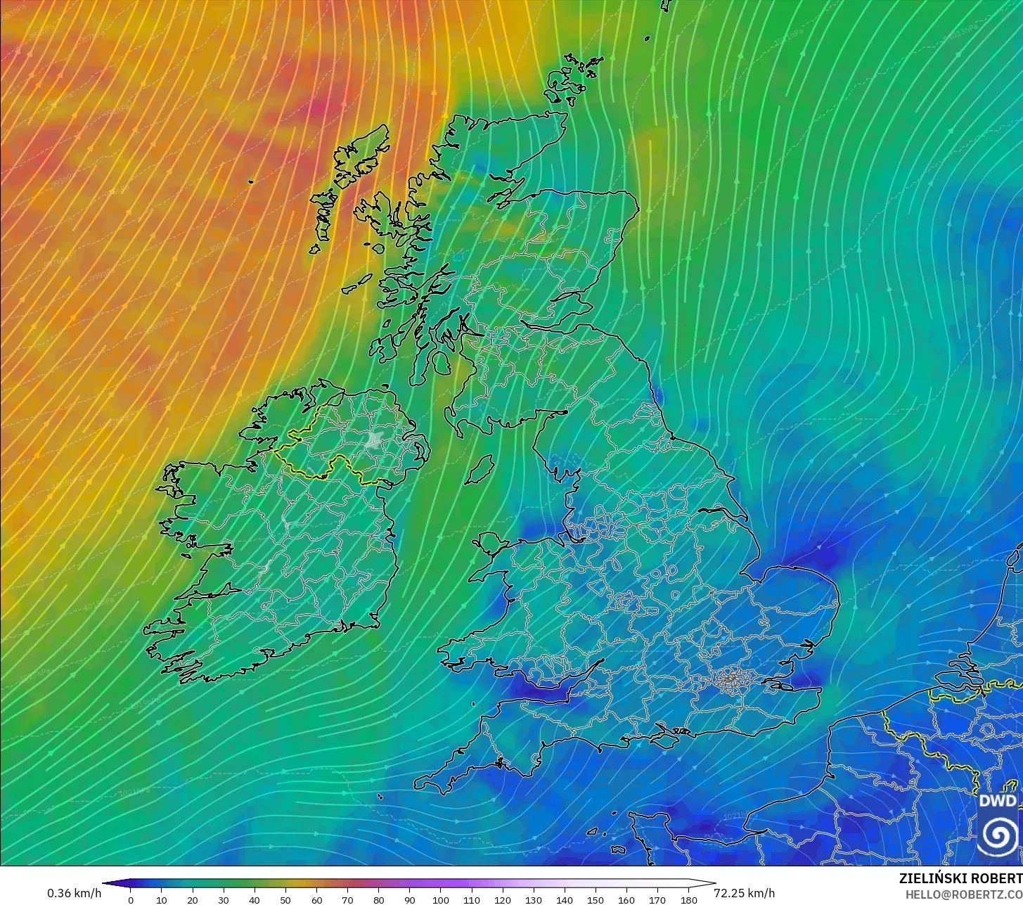 ICON modelo - Reino Unido, Viento a 10 m