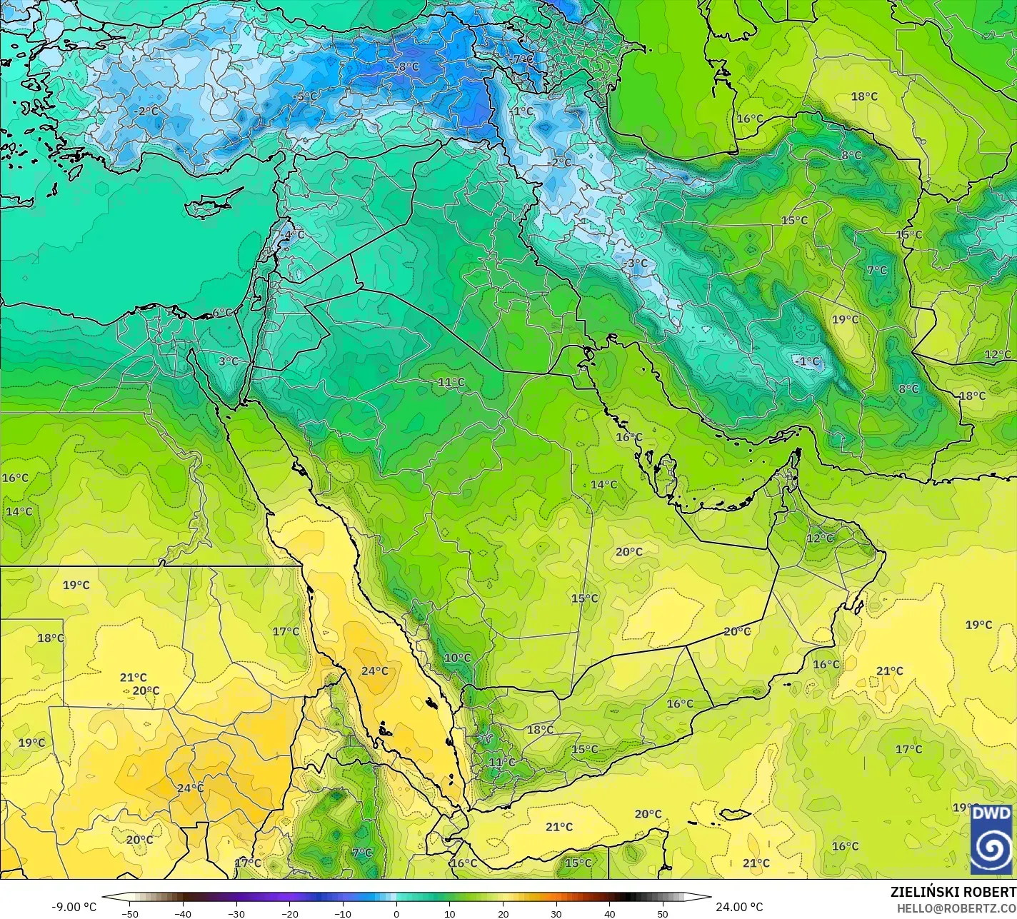 ICON modelo - Oriente Medio, Temperatura a 850 hPa