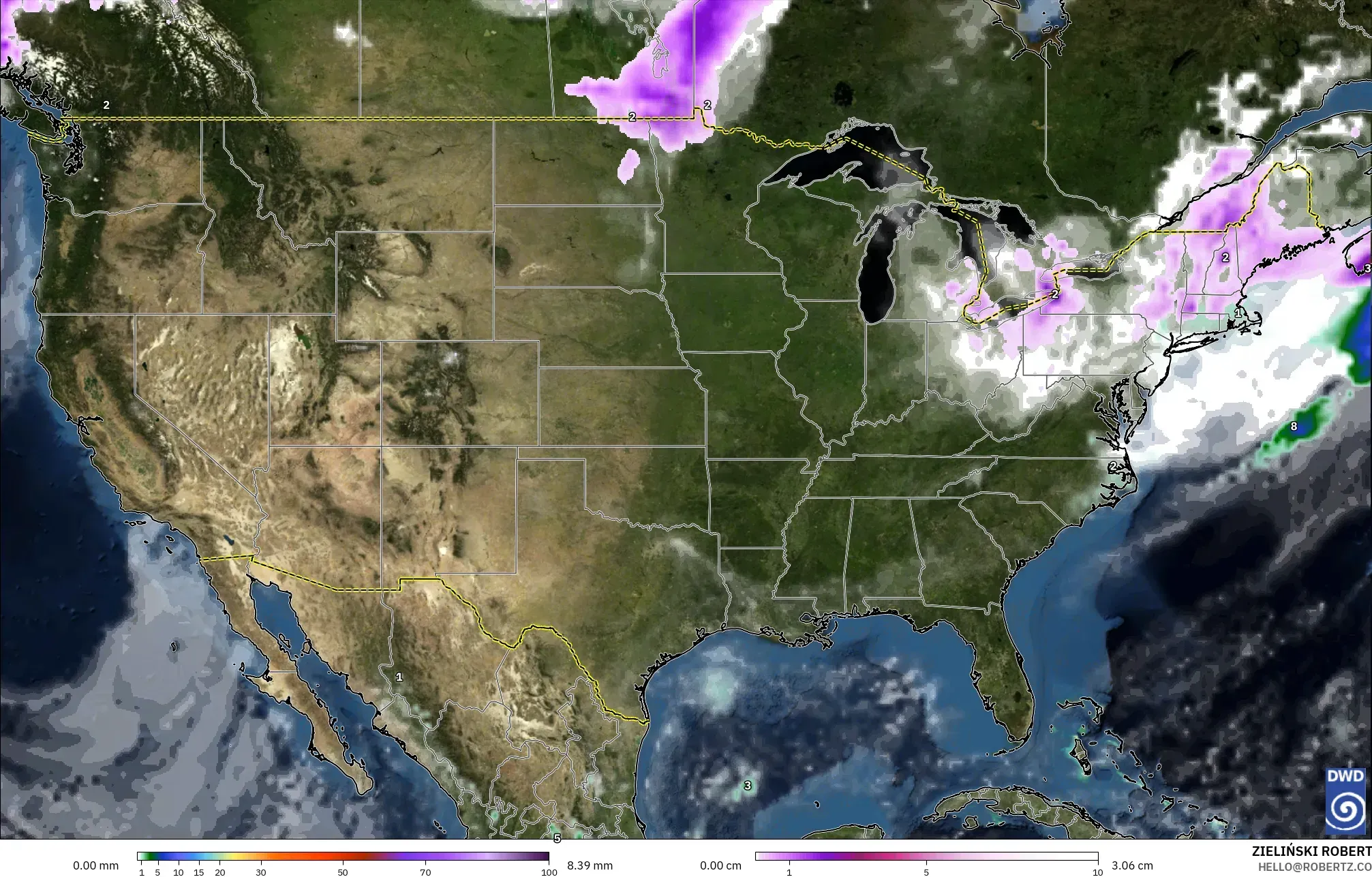 ICON modelo - Estados Unidos, Precipitación, nubes y presión
