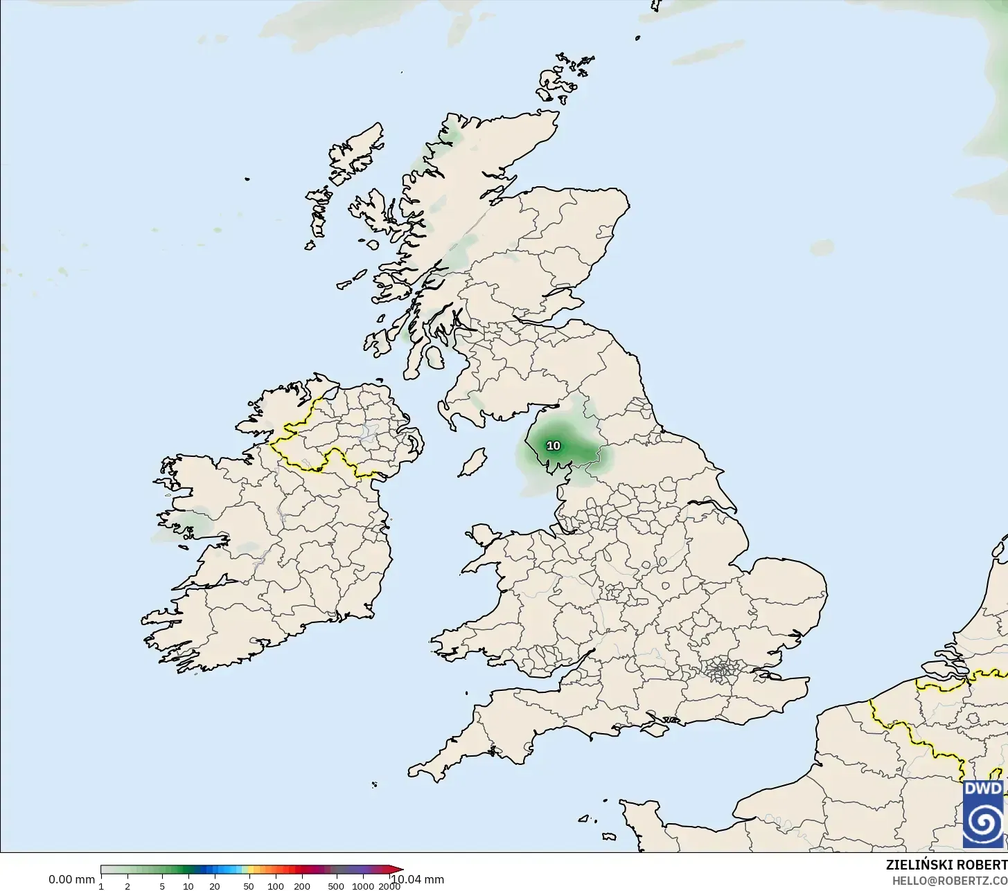 ICON modelo - Reino Unido, Acumulación de precipitación