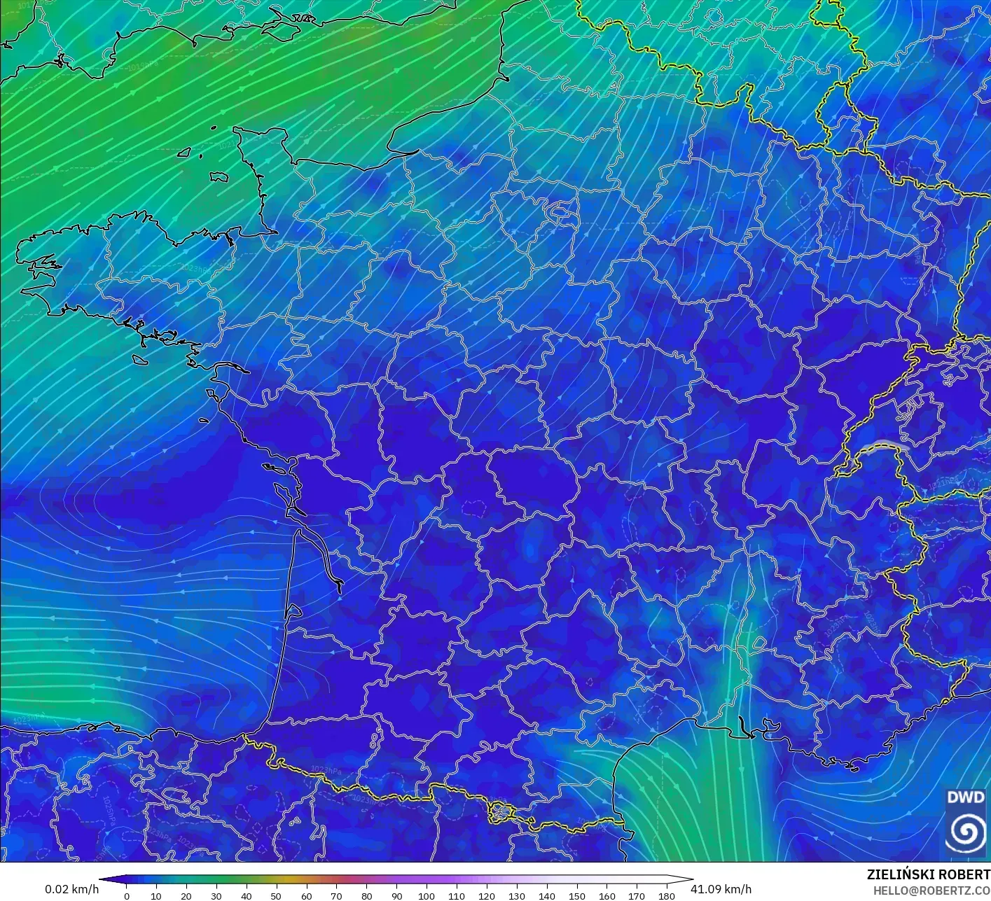 ICON modelo - Francia, Viento a 10 m
