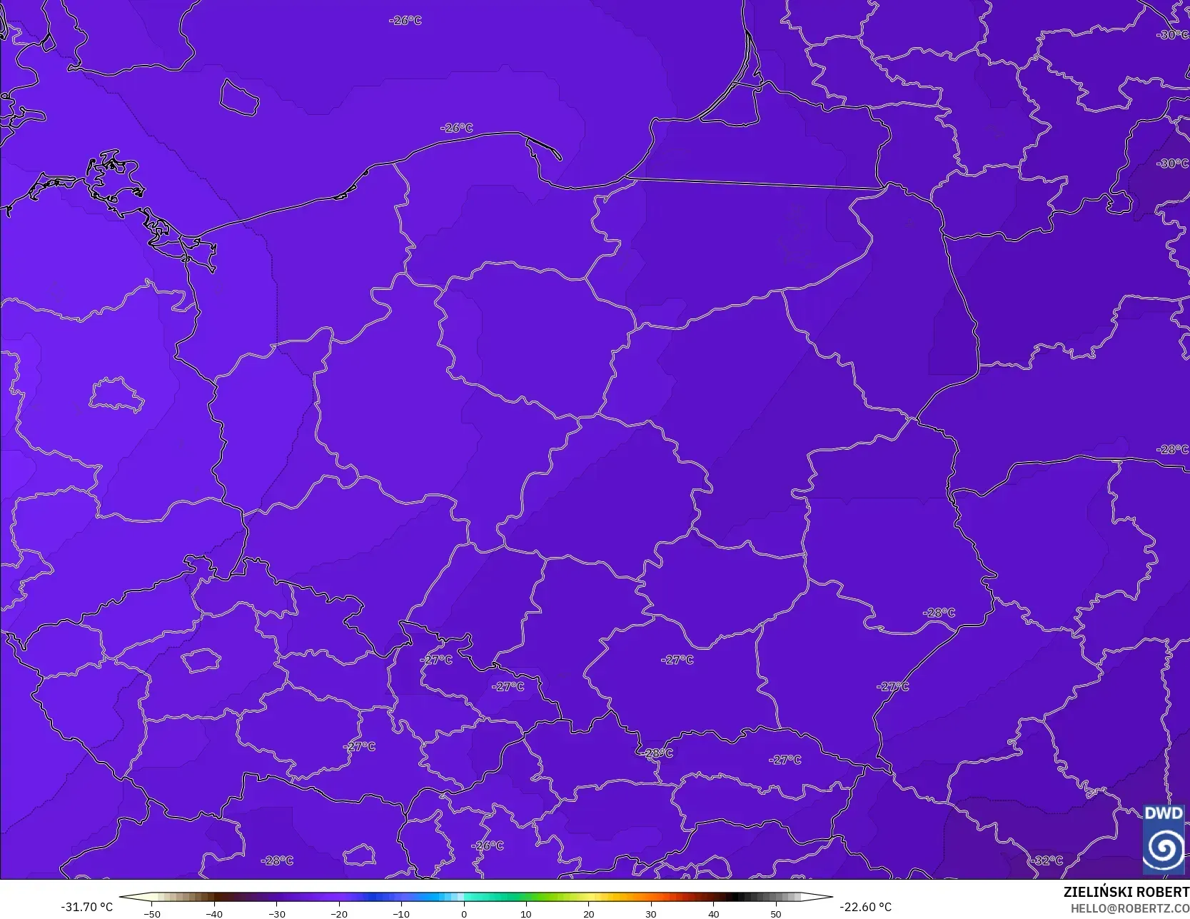 ICON modelo - Polonia, Temperatura a 500 hPa
