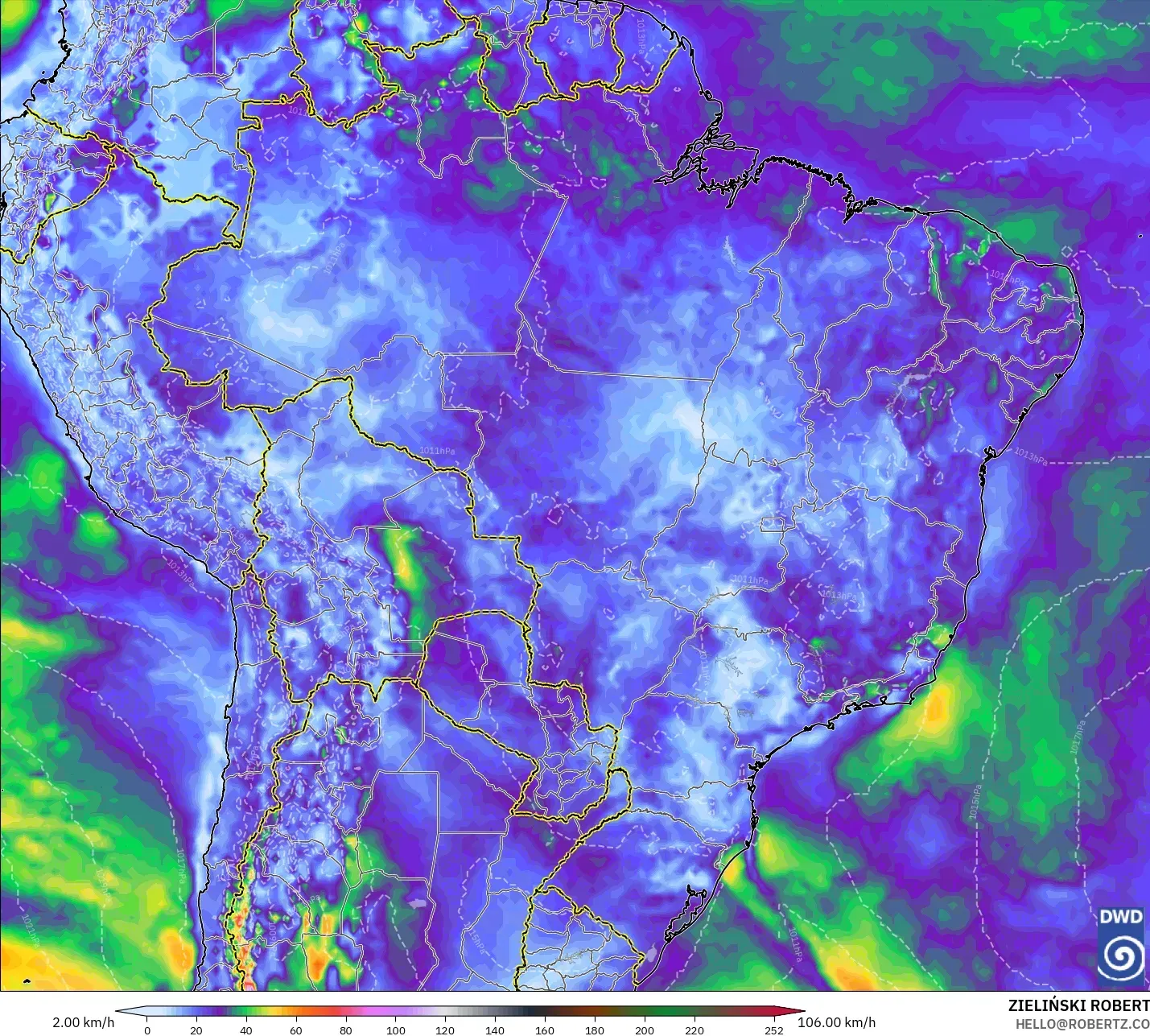 ICON modelo - Brasil, Ráfagas de viento