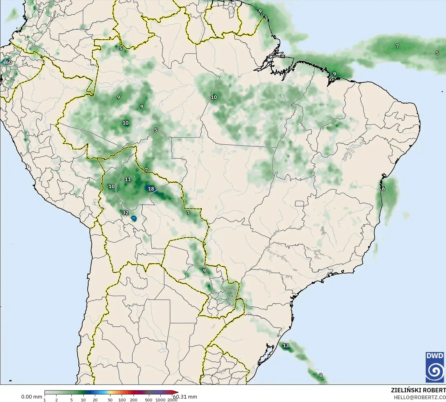 ICON modelo - Brasil, Acumulación de precipitación