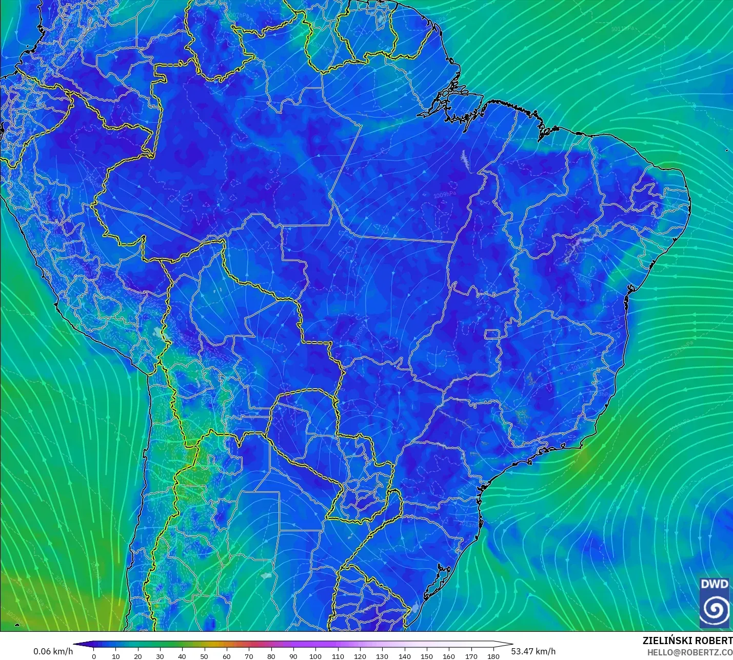 ICON modelo - Brasil, Viento a 10 m
