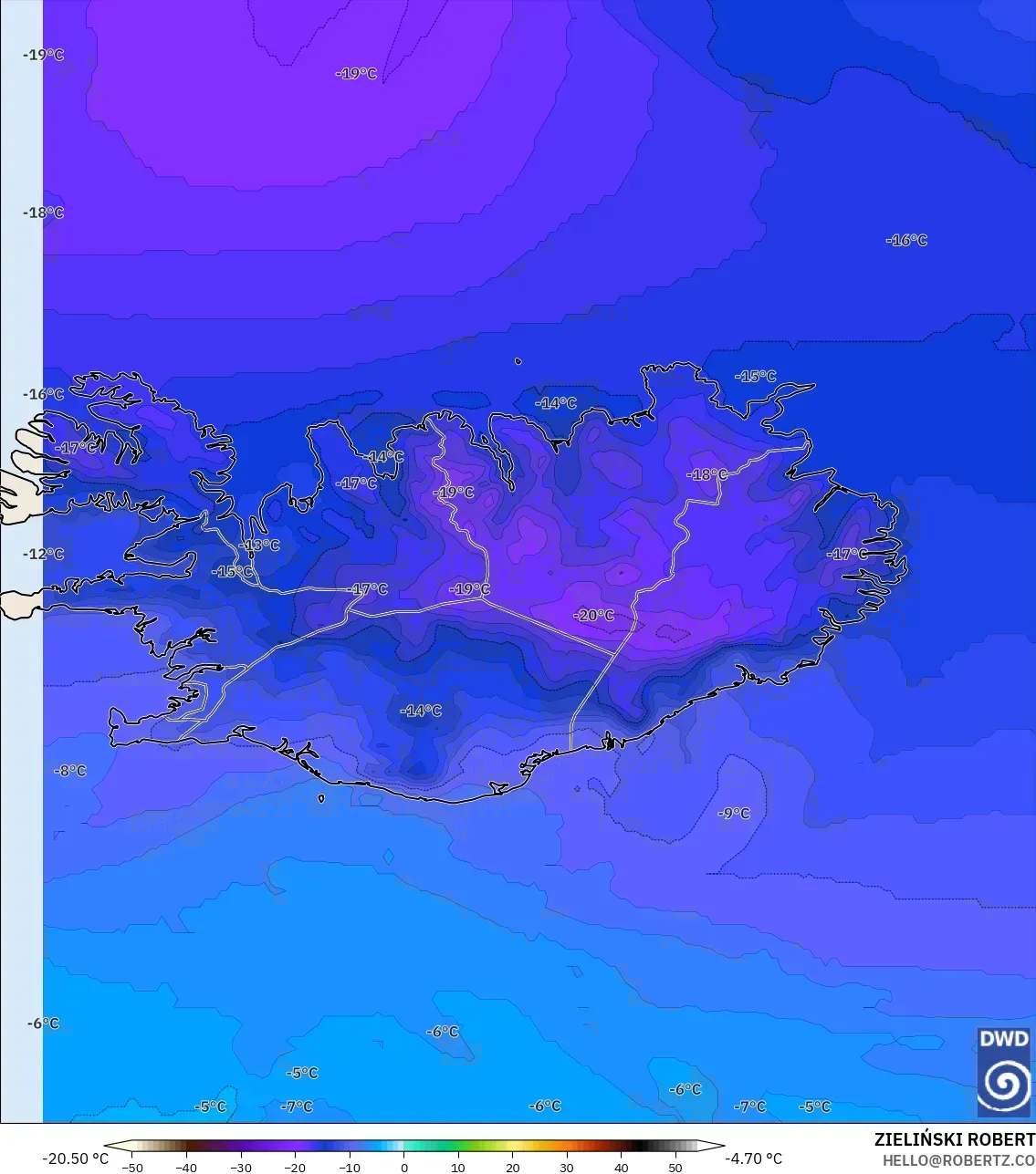 ICON modelo - Islandia, Temperatura a 850 hPa