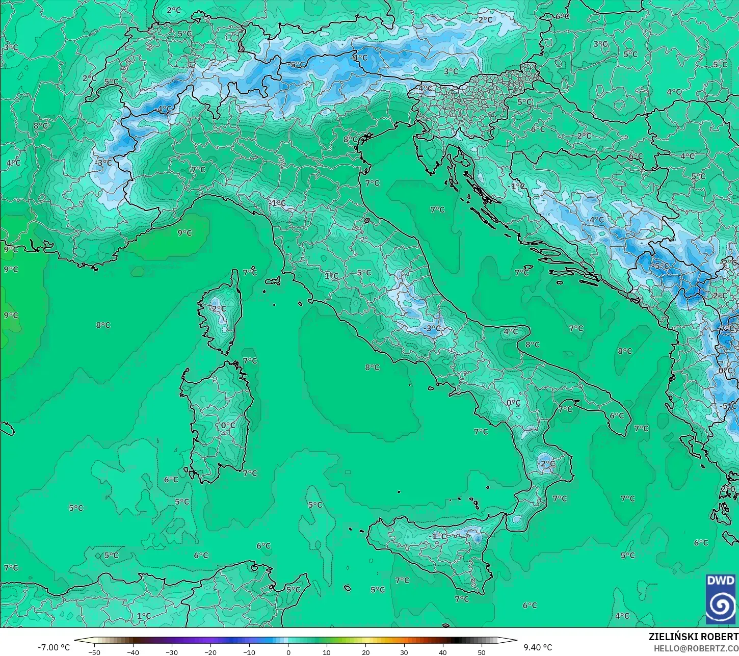 ICON modelo - Italia, Temperatura a 850 hPa
