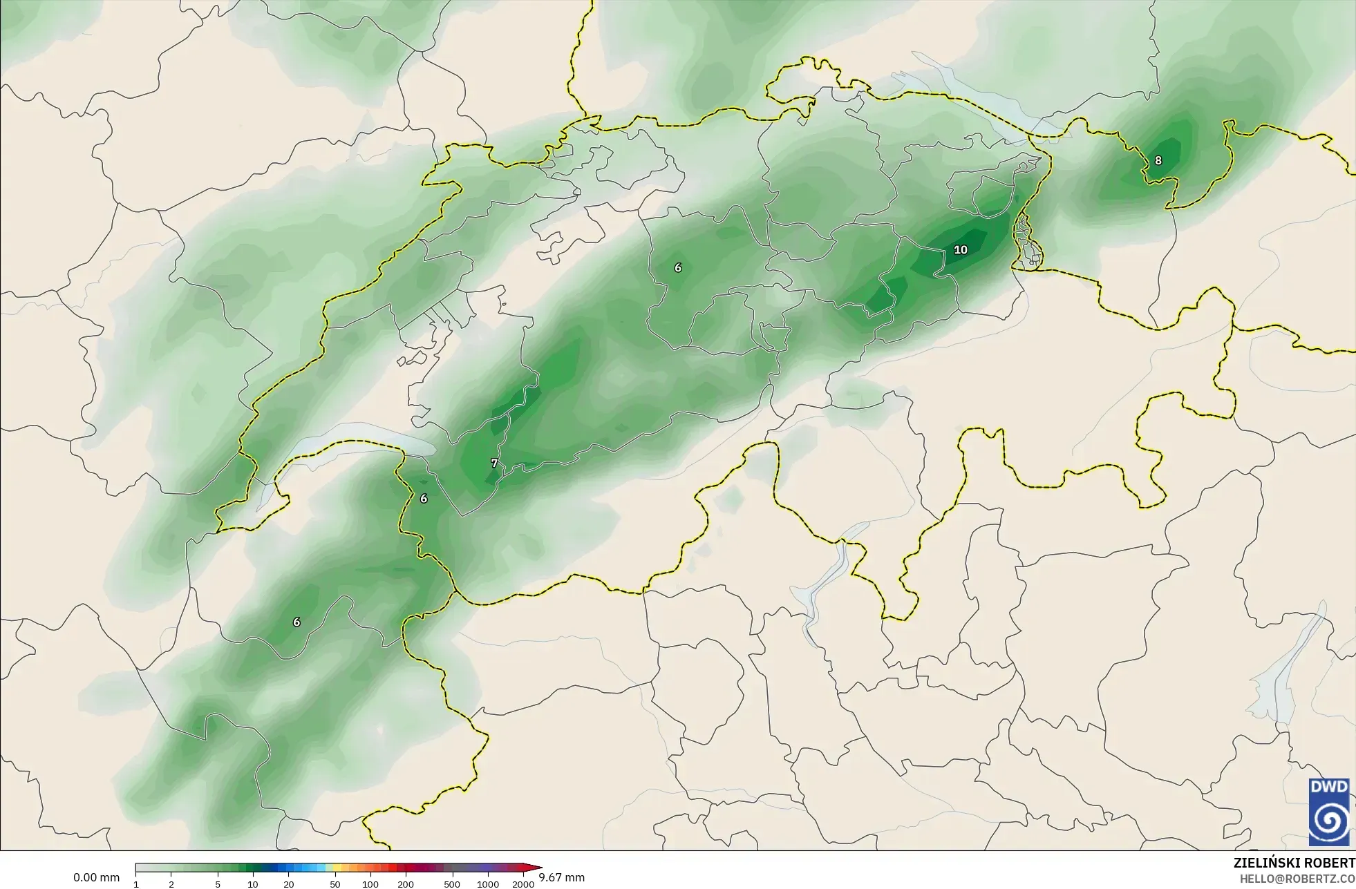 ICON modelo - Suiza, Acumulación de precipitación