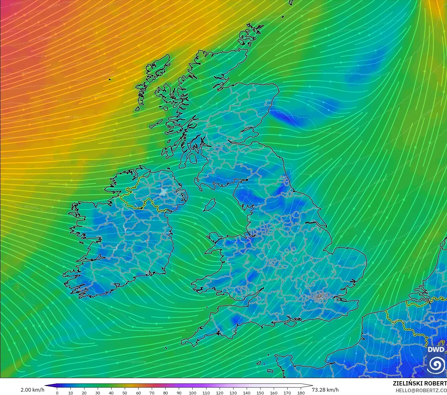 ICON modelo - Reino Unido, Viento a 10 m
