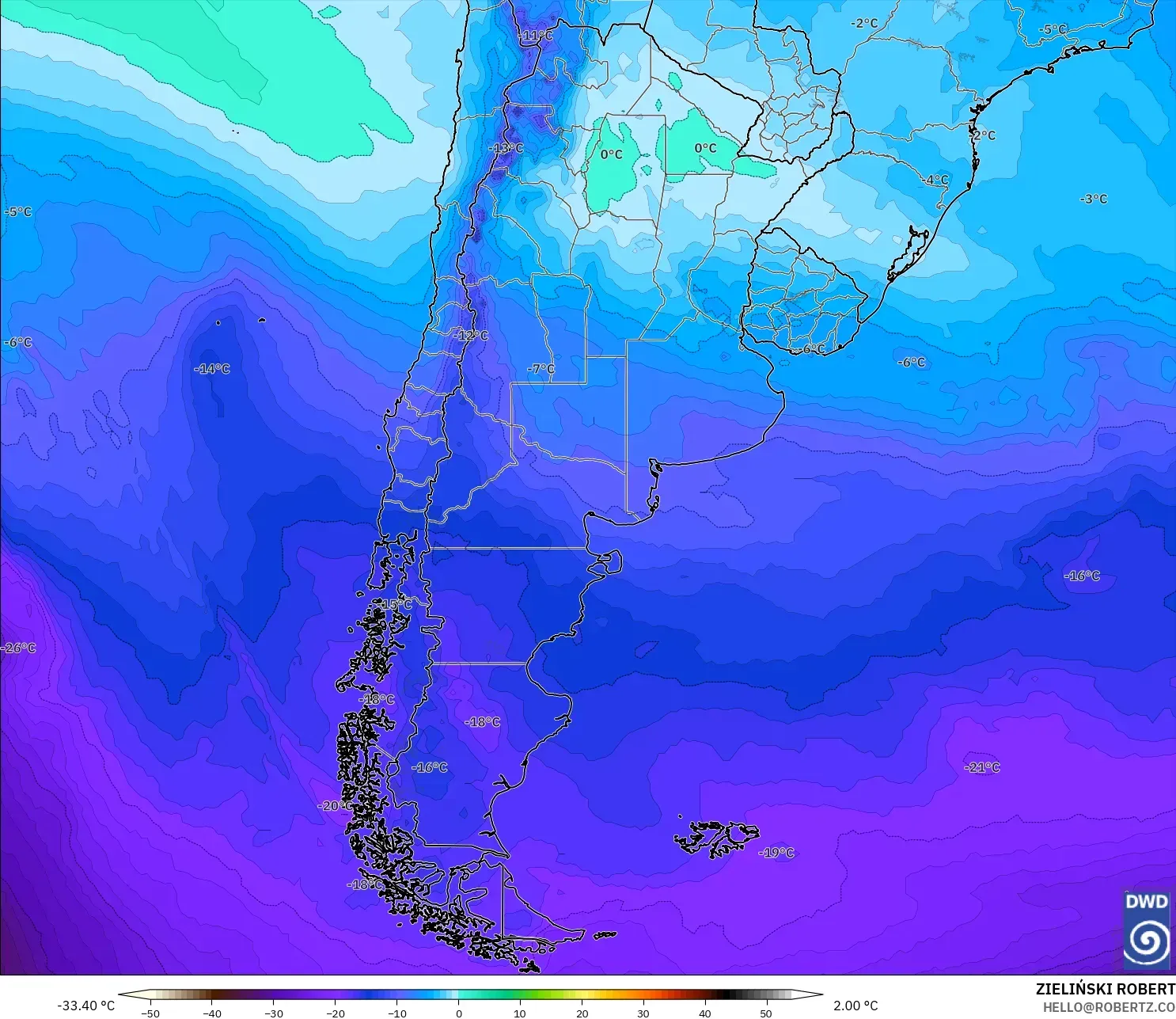 ICON modelo - Argentina, Temperatura a 500 hPa
