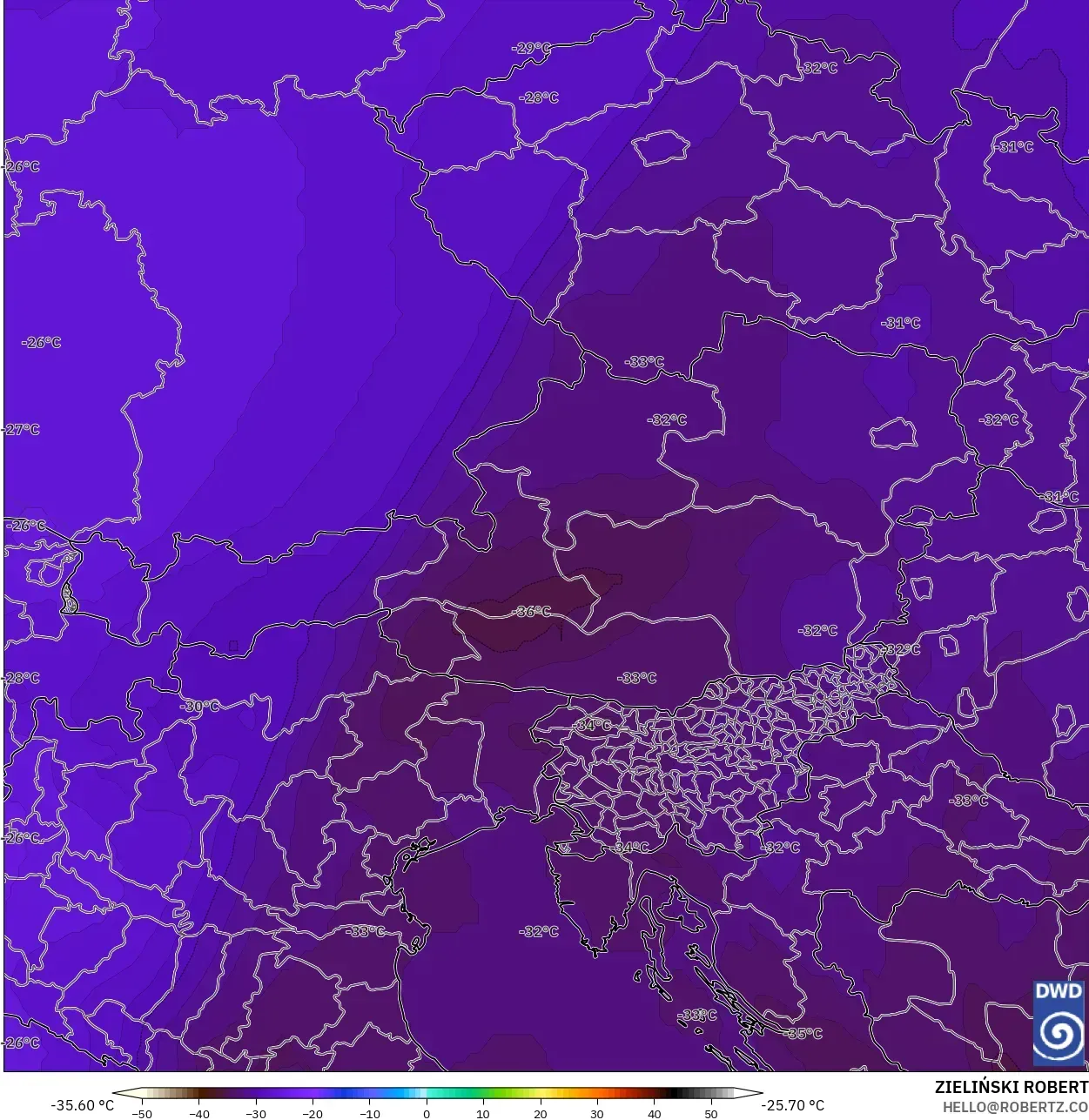 ICON modelo - Austria, Temperatura a 500 hPa
