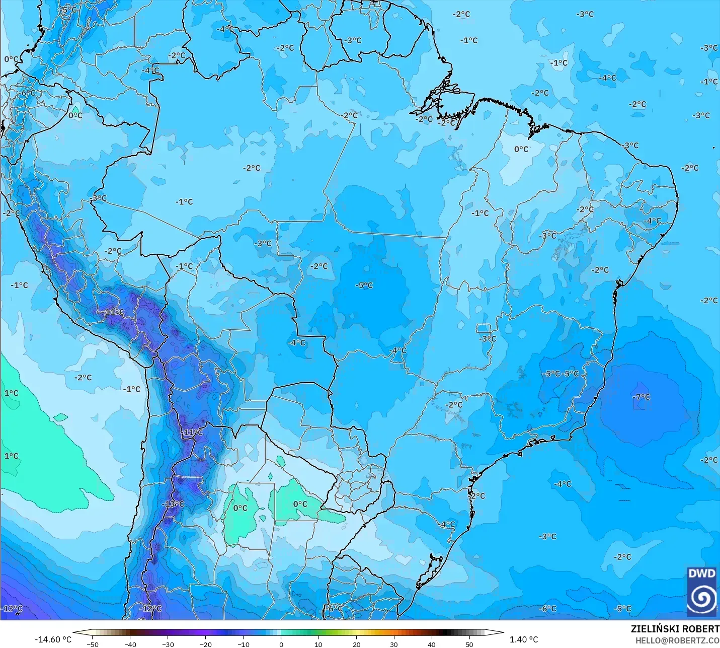ICON modelo - Brasil, Temperatura a 500 hPa