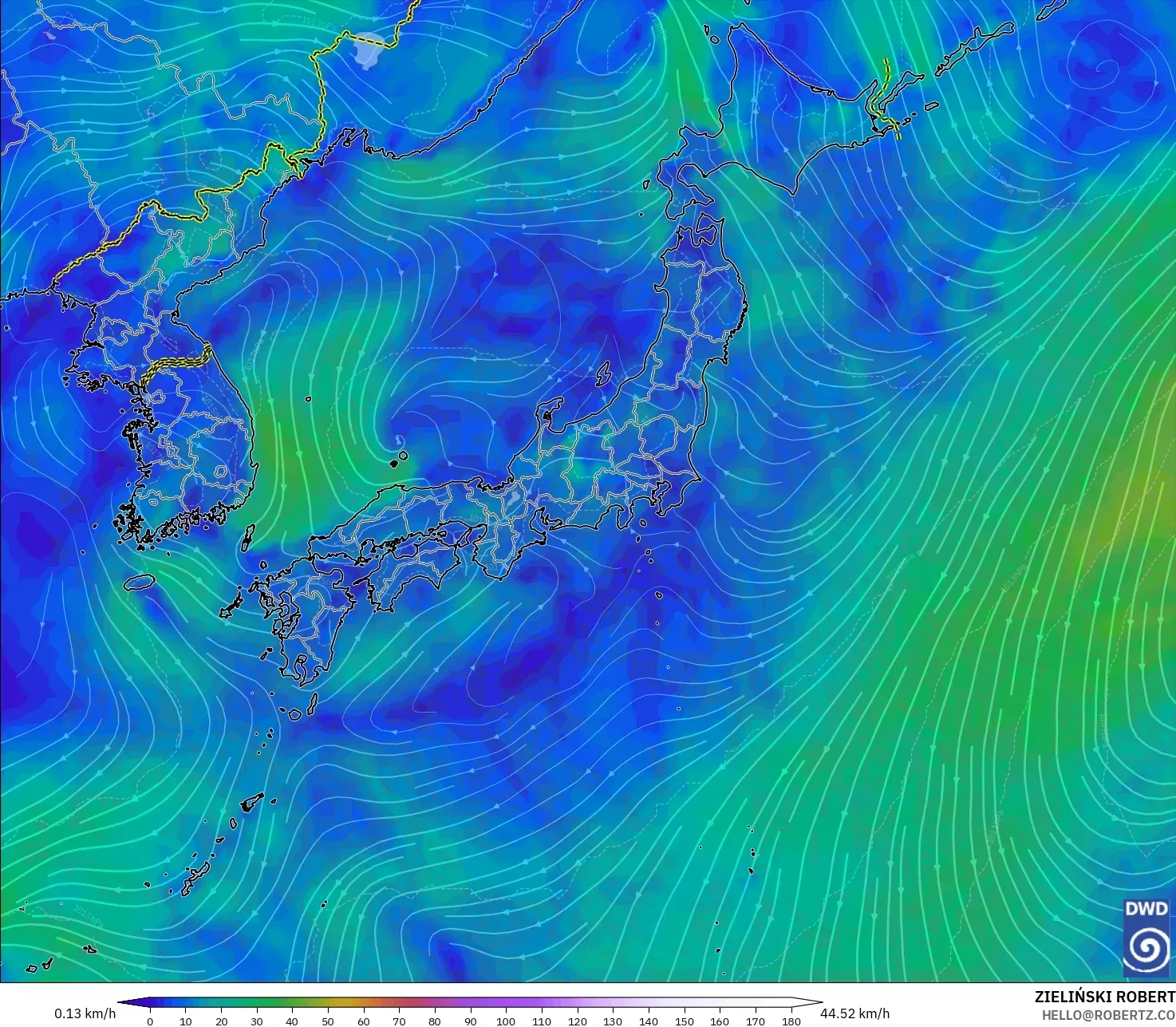 ICON modelo - Japón, Viento a 10 m