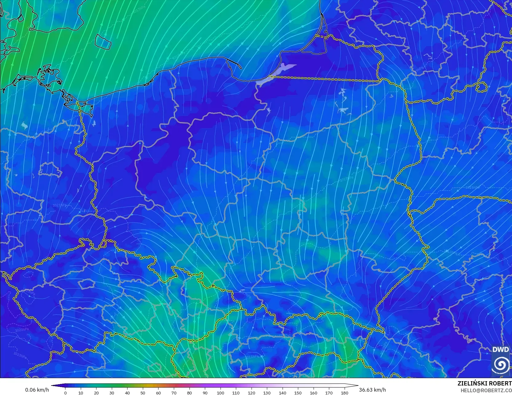 ICON modelo - Polonia, Viento a 10 m