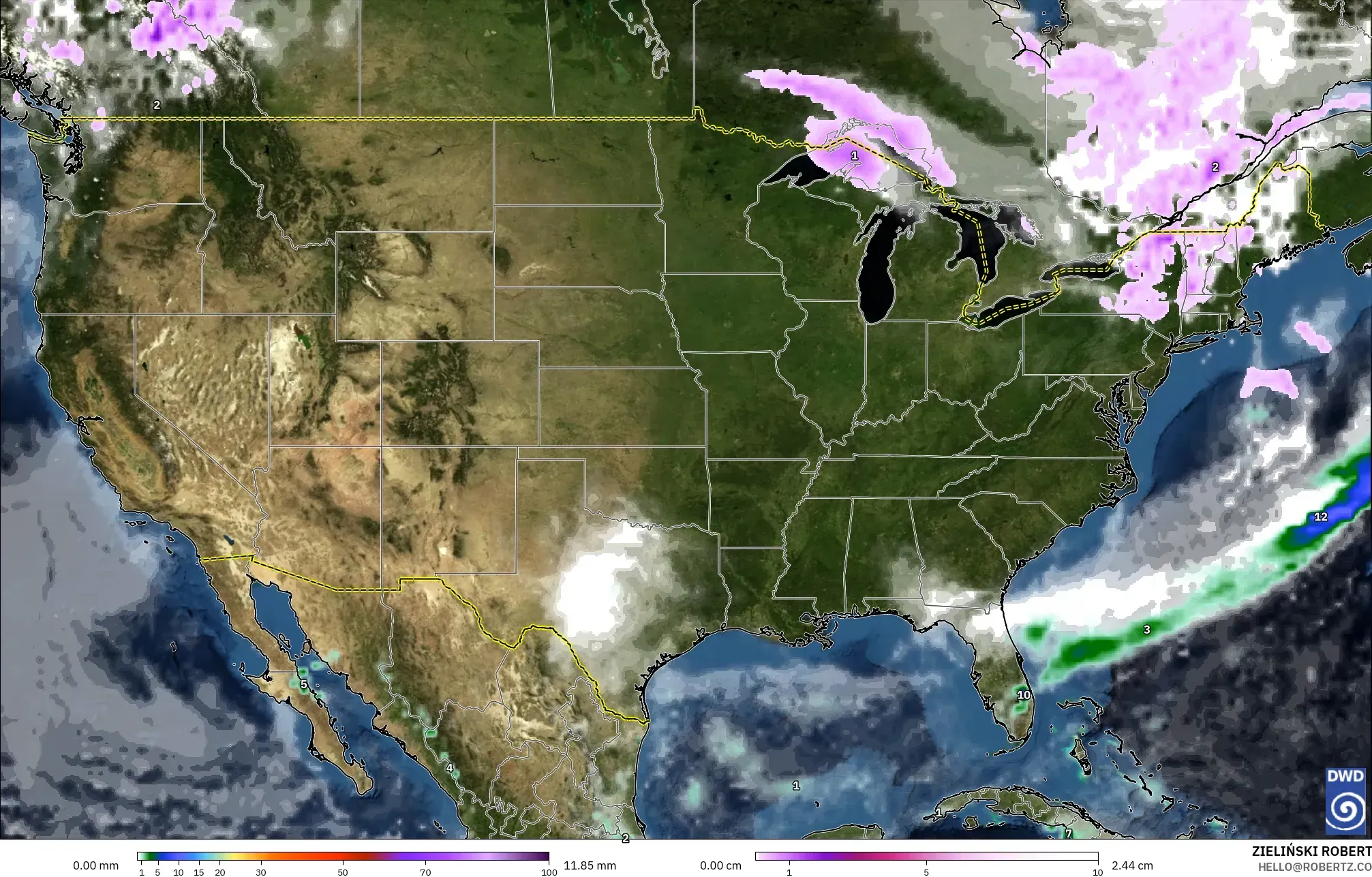 ICON modelo - Estados Unidos, Precipitación, nubes y presión