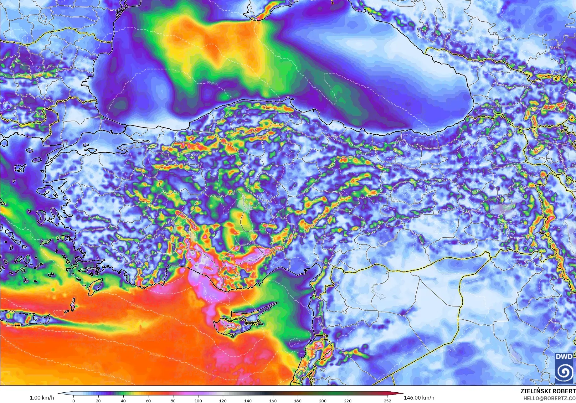 ICON modelo - Turquía, Ráfagas de viento
