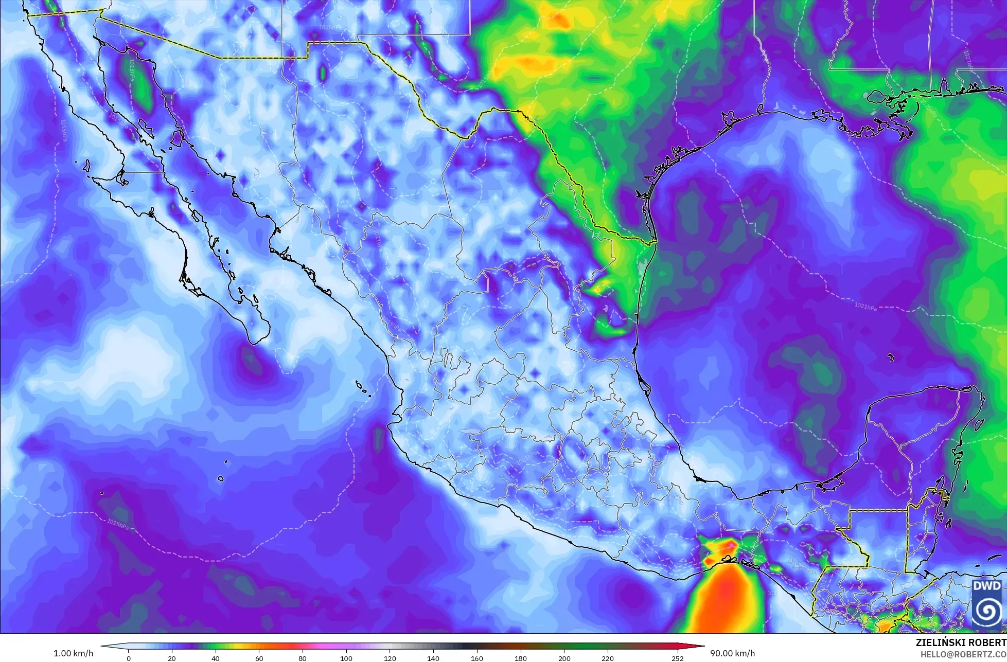 ICON modelo - México, Ráfagas de viento