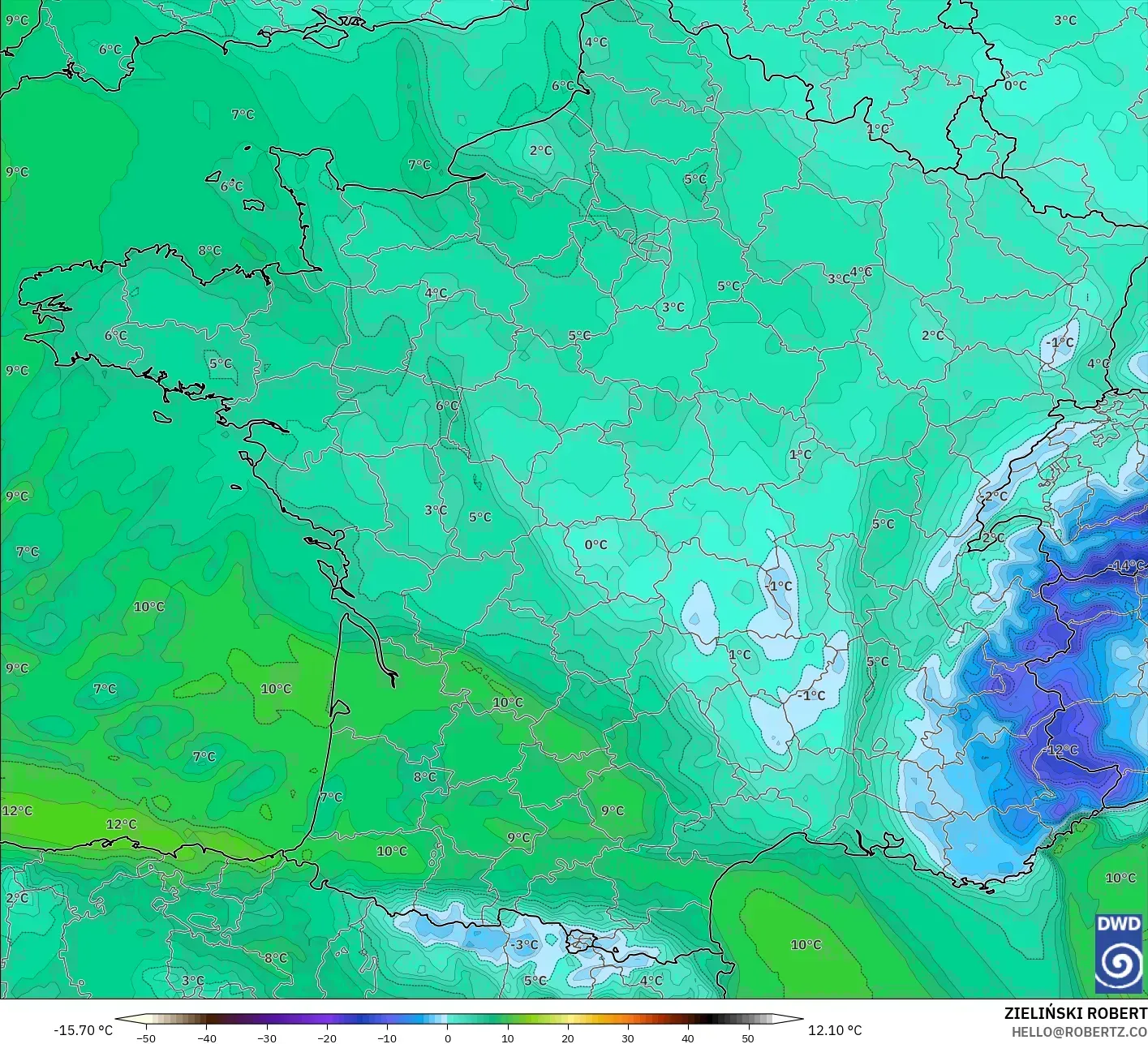 ICON modelo - Francia, Punto de rocío a 2 m