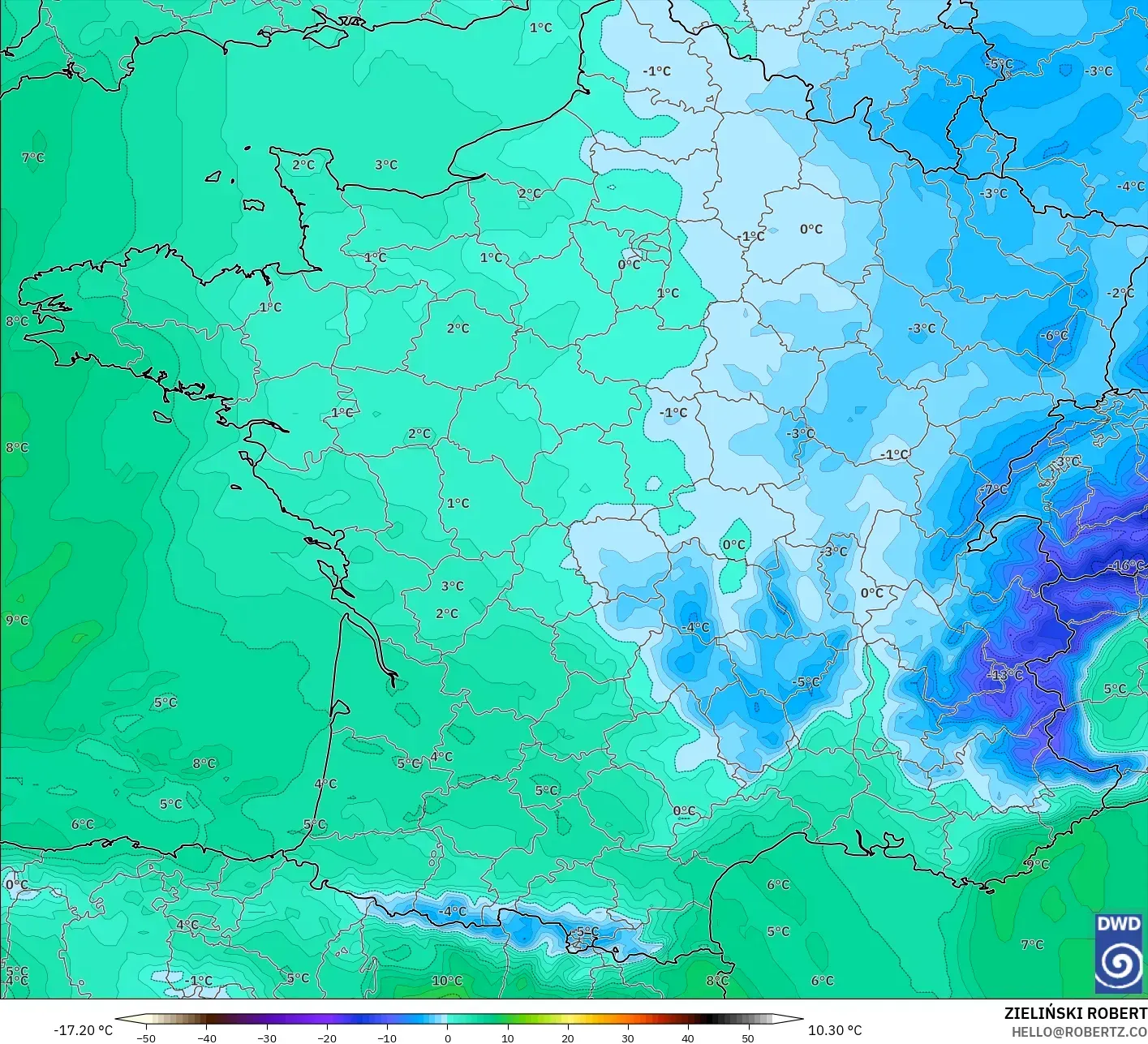 ICON modelo - Francia, Temperatura a 850 hPa