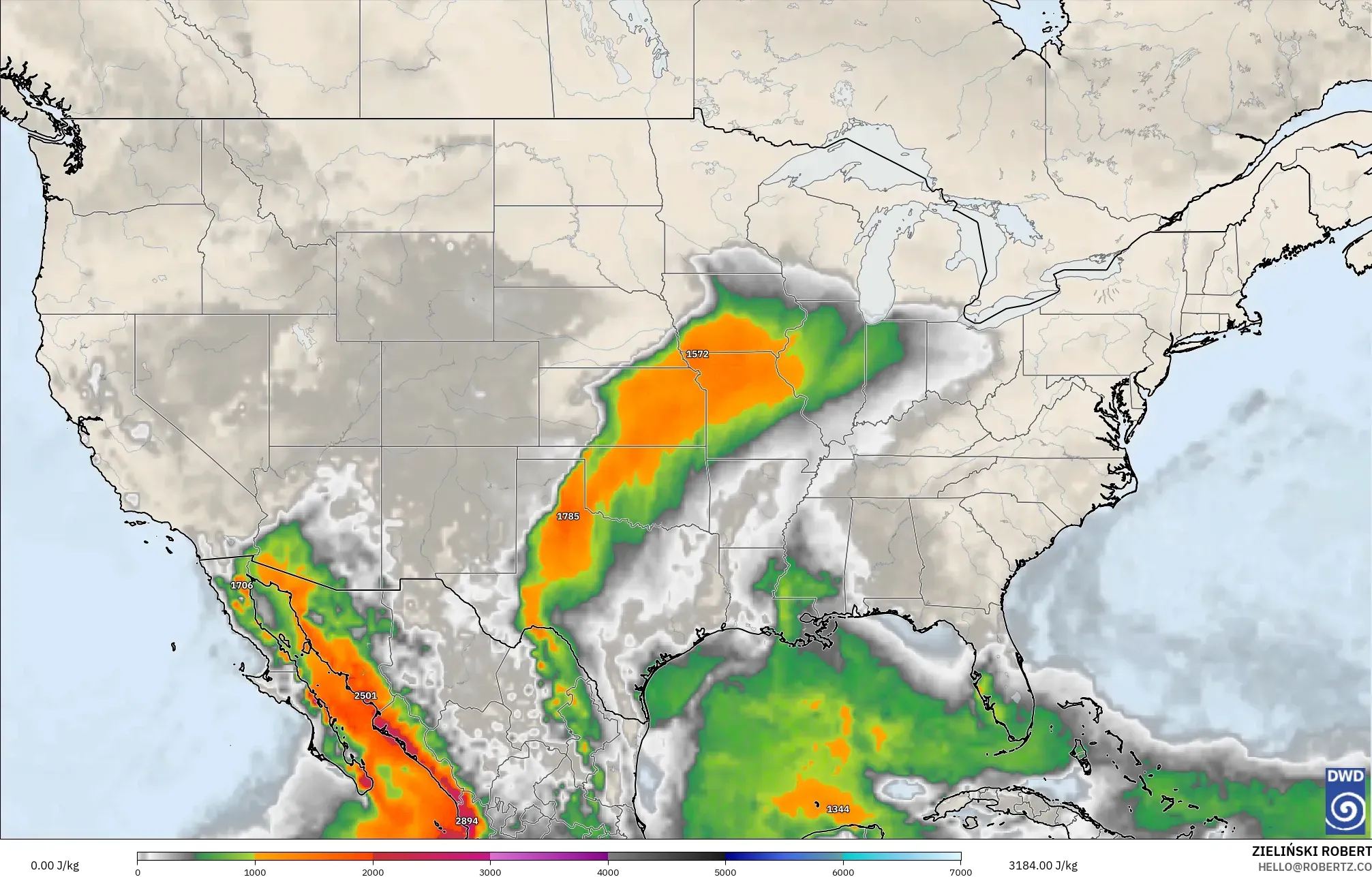 ICON modelo - Estados Unidos, CAPE