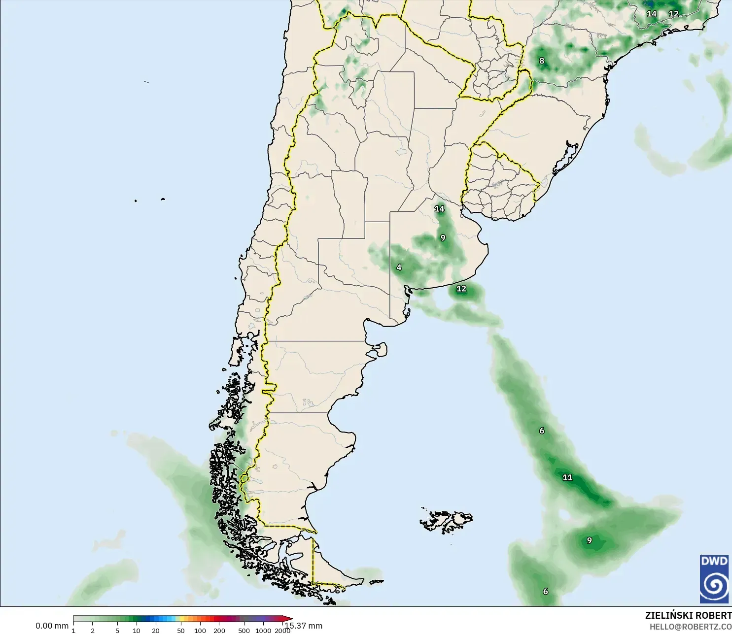 ICON modelo - Argentina, Acumulación de precipitación