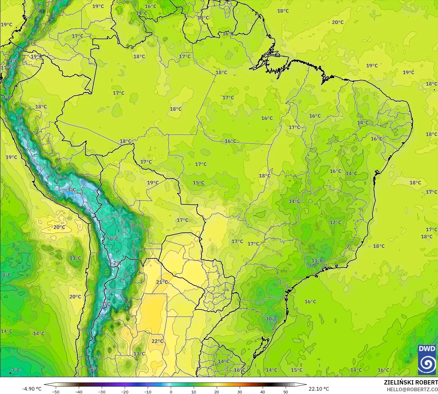 ICON modelo - Brasil, Temperatura a 850 hPa