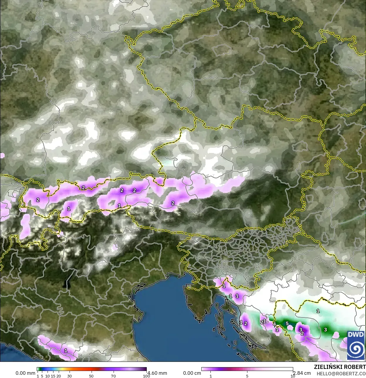 ICON modelo - Austria, Precipitación, nubes y presión
