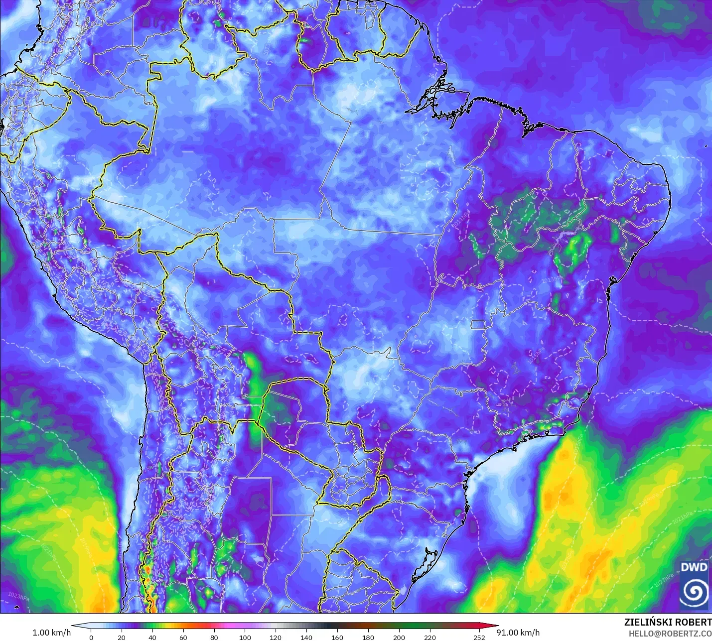 ICON modelo - Brasil, Ráfagas de Viento Máximas