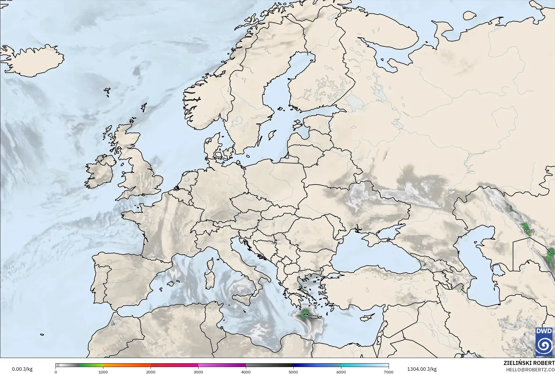 ICON modelo - Europa, CAPE