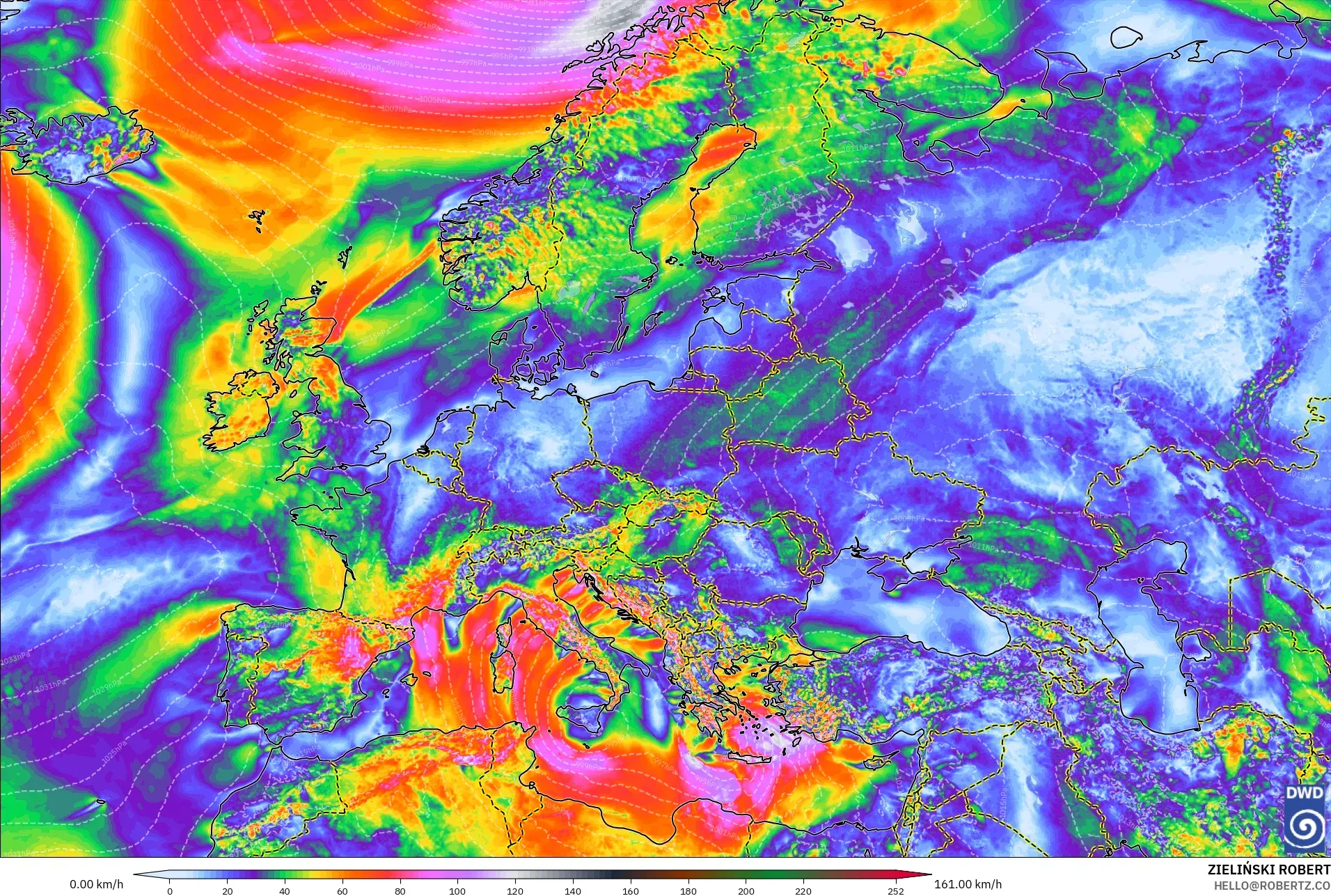 ICON modelo - Europa, Ráfagas de Viento Máximas