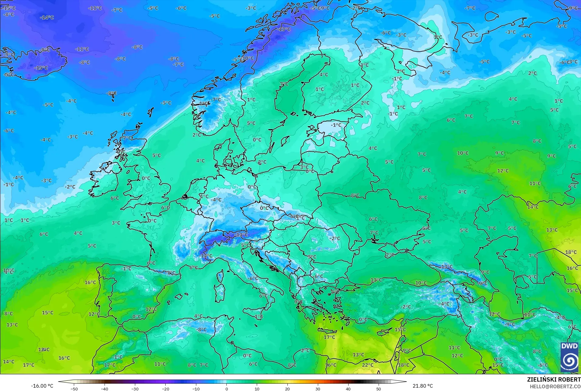 ICON modelo - Europa, Temperatura a 850 hPa