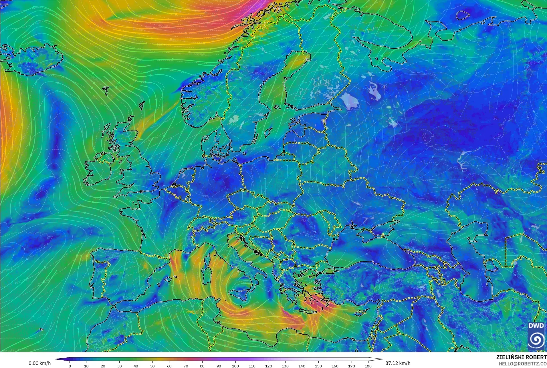 ICON modelo - Europa, Viento a 10 m