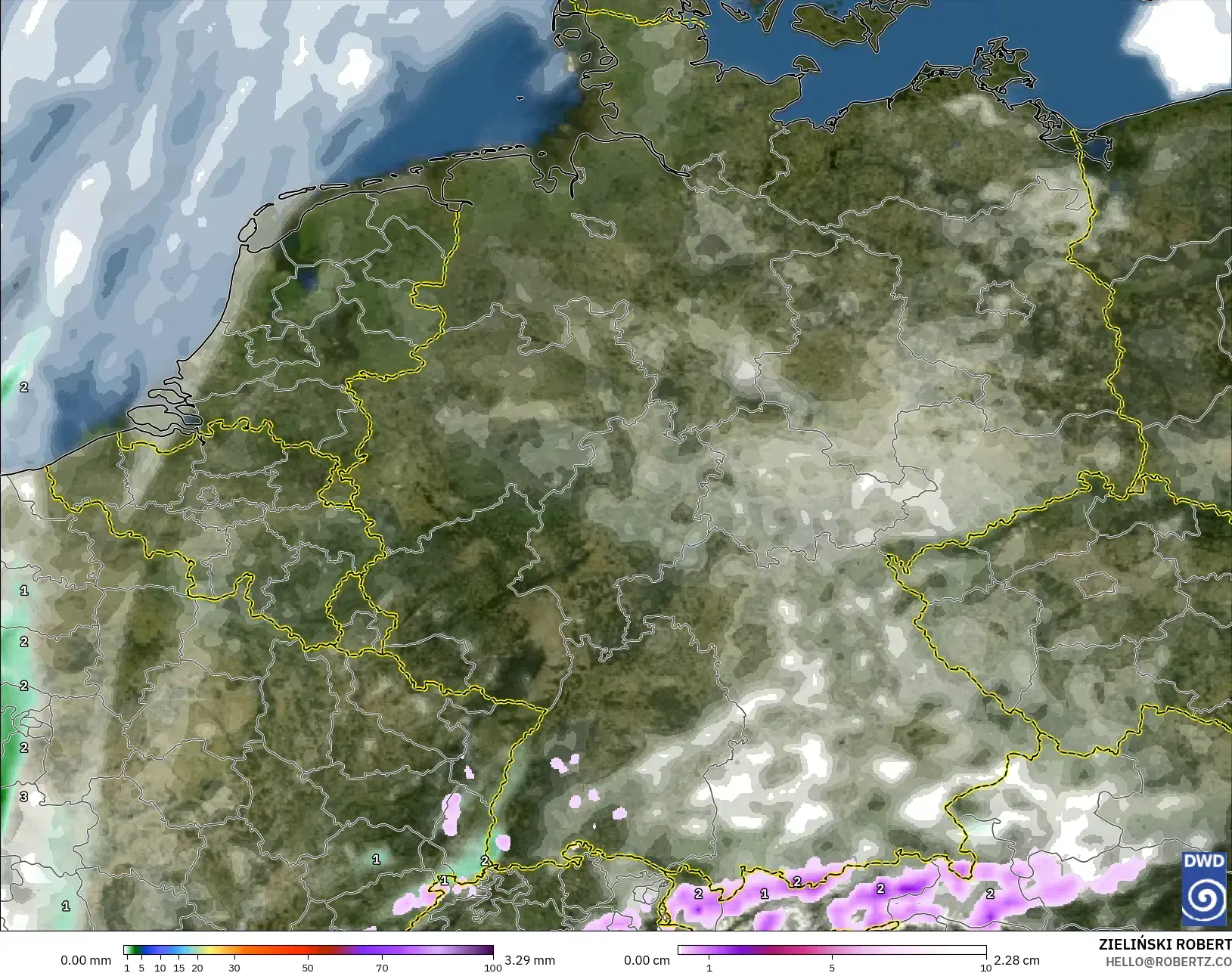 ICON modelo - Alemania, Precipitación, nubes y presión