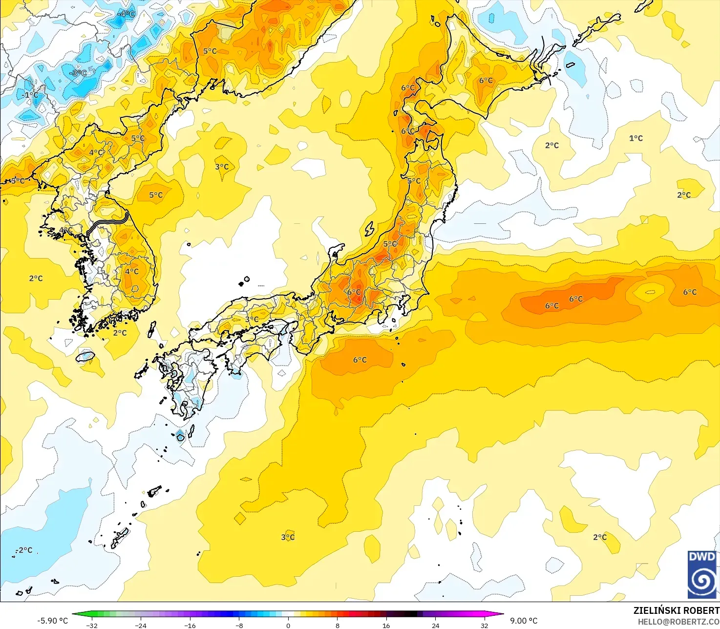 ICON modelo - Japón, Anomalía de temperatura a 2 m