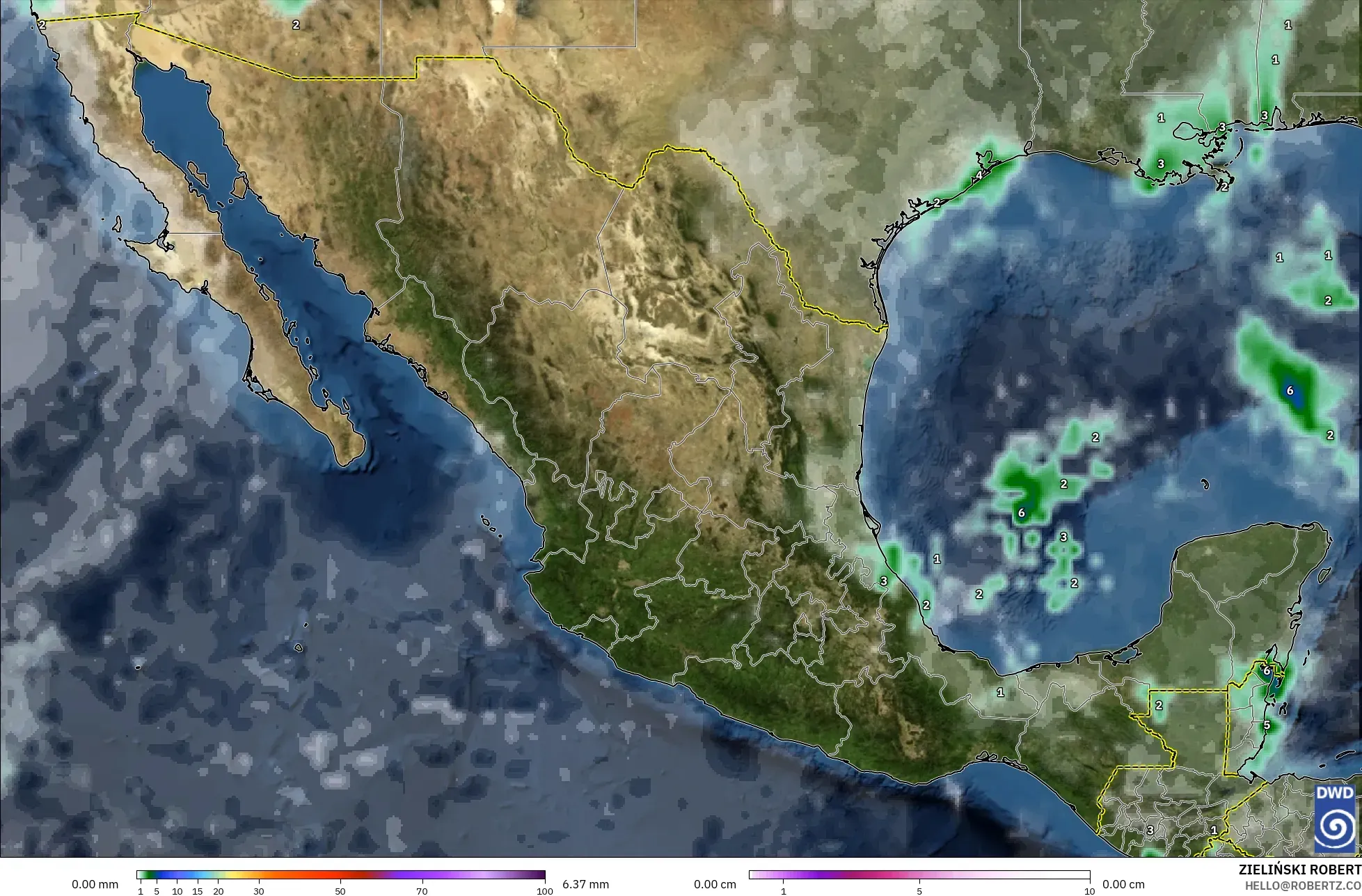 ICON modelo - México, Precipitación, nubes y presión
