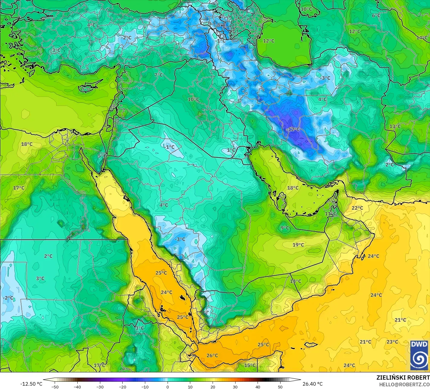 ICON modelo - Oriente Medio, Punto de rocío a 2 m