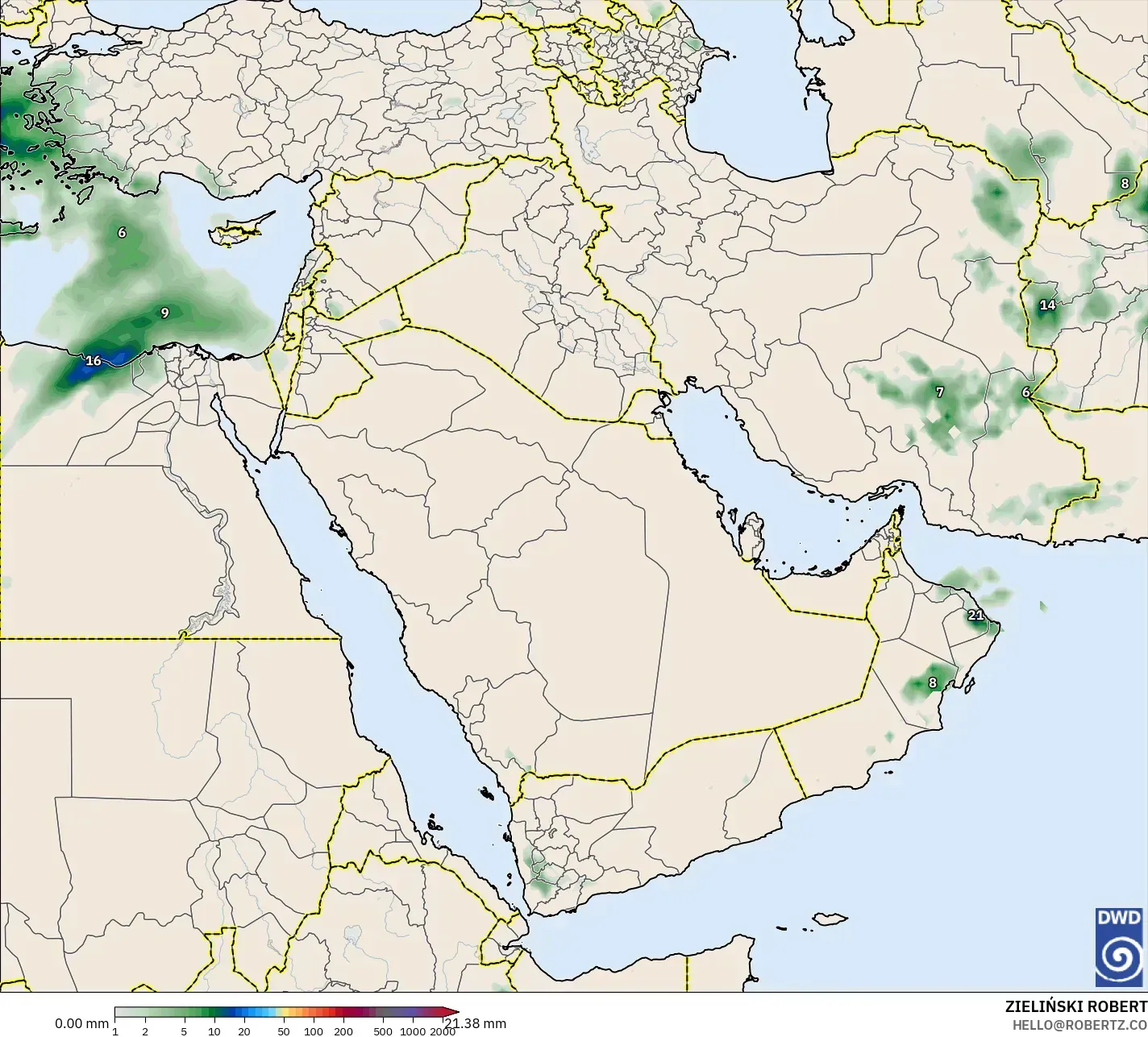 ICON modelo - Oriente Medio, Acumulación de precipitación