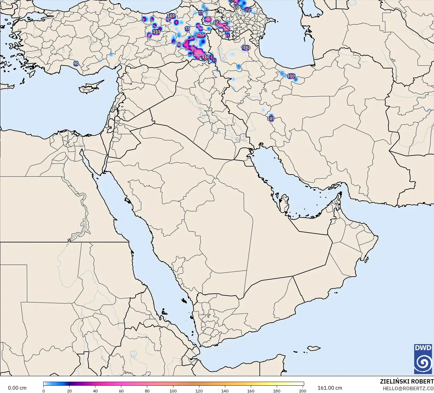 ICON modelo - Oriente Medio, Profundidad de nieve