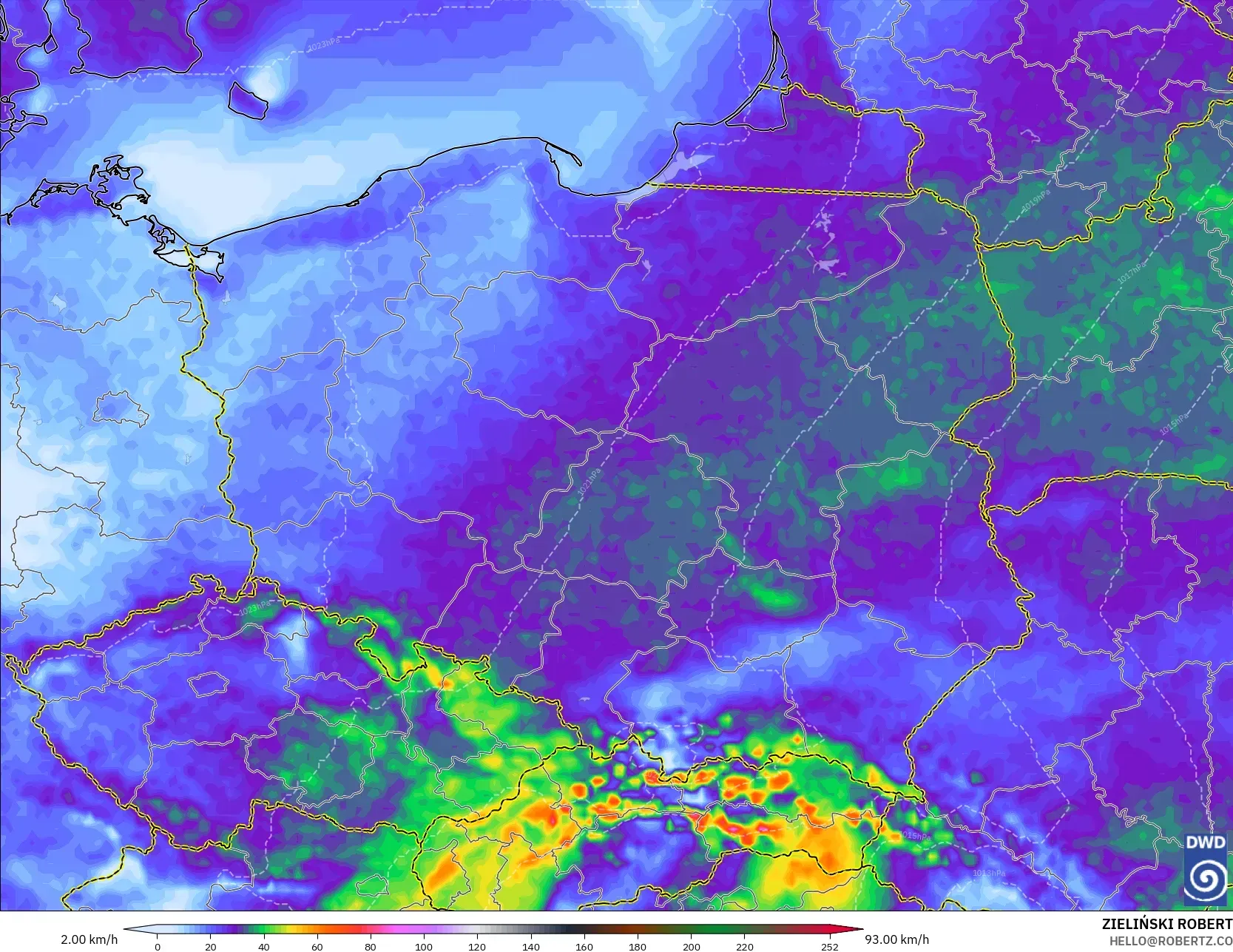 ICON modelo - Polonia, Ráfagas de Viento Máximas