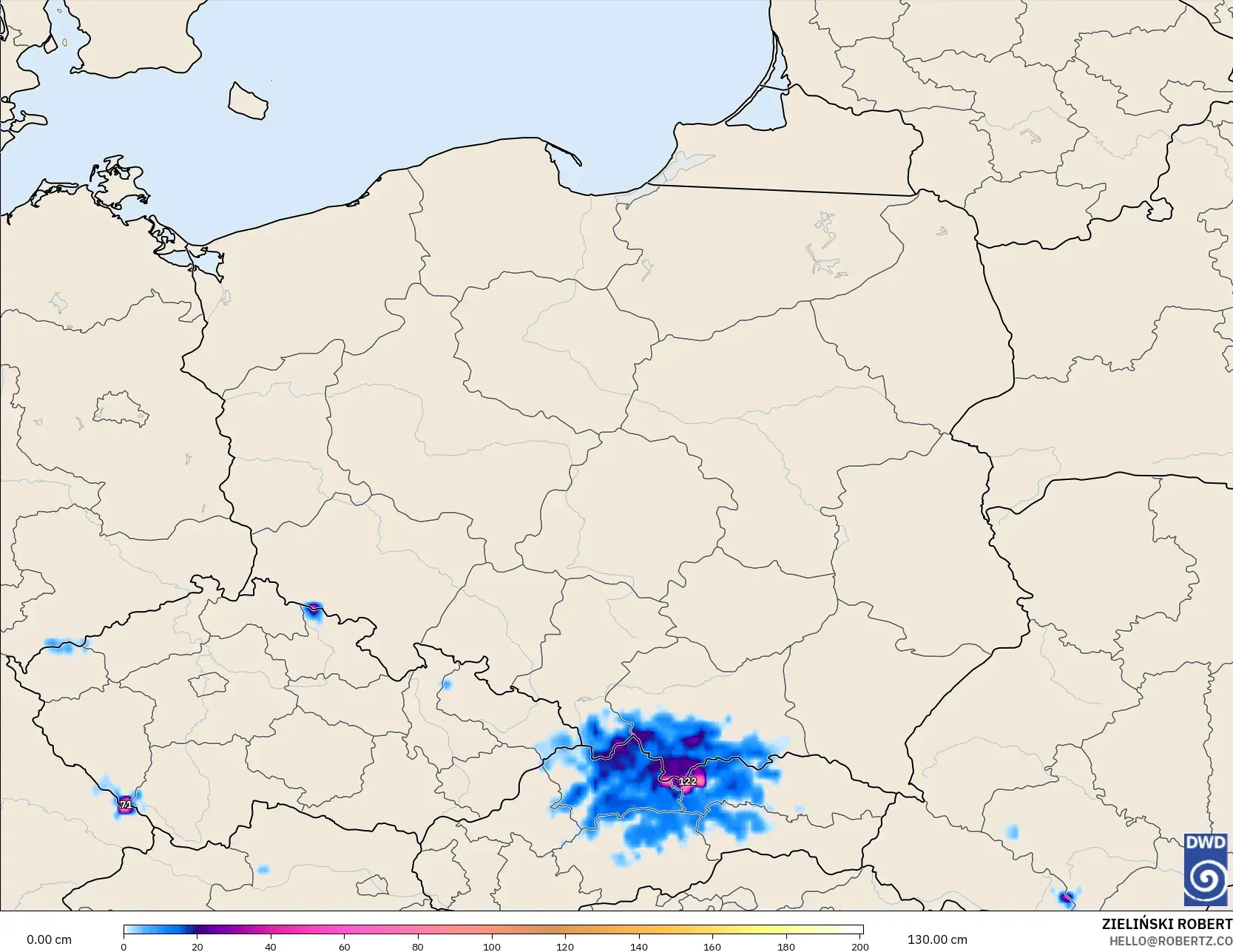 ICON modelo - Polonia, Profundidad de nieve
