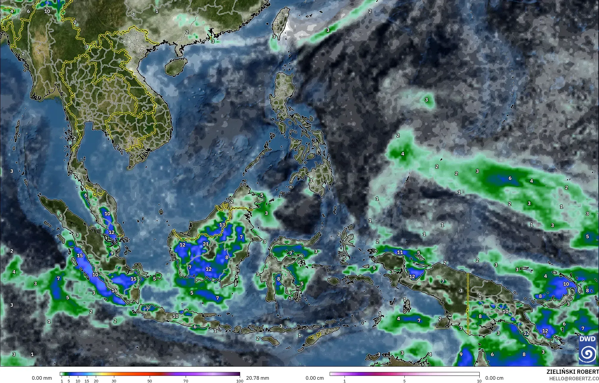 ICON modelo - Sudeste Asiático, Precipitación, nubes y presión