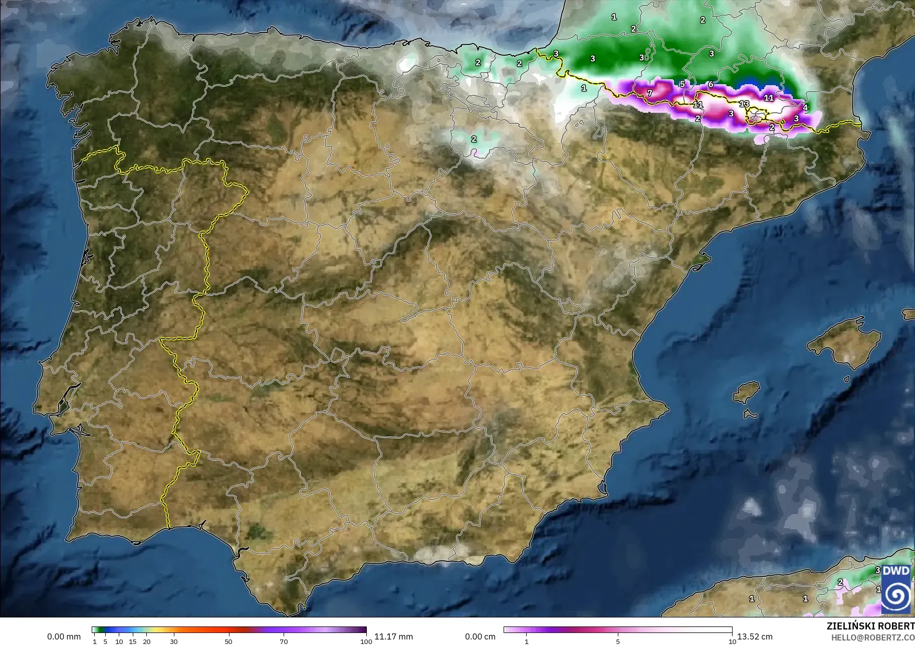 ICON modelo - España, Precipitación, nubes y presión
