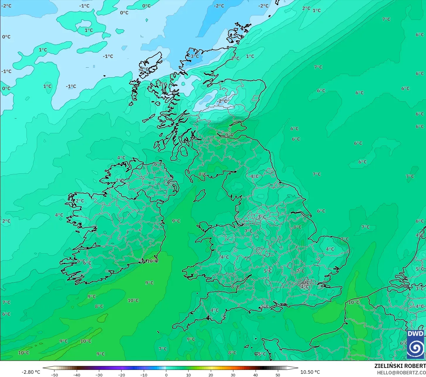 ICON modelo - Reino Unido, Punto de rocío a 2 m