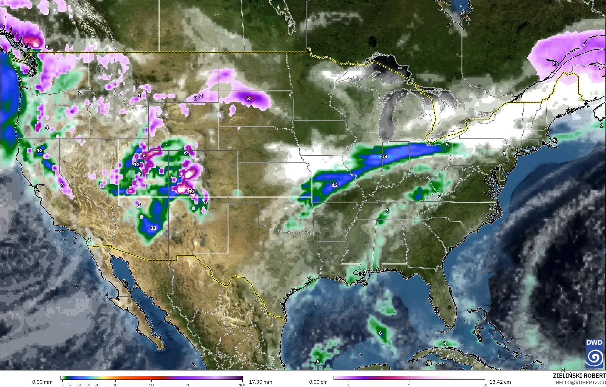 ICON modelo - Estados Unidos, Precipitación, nubes y presión